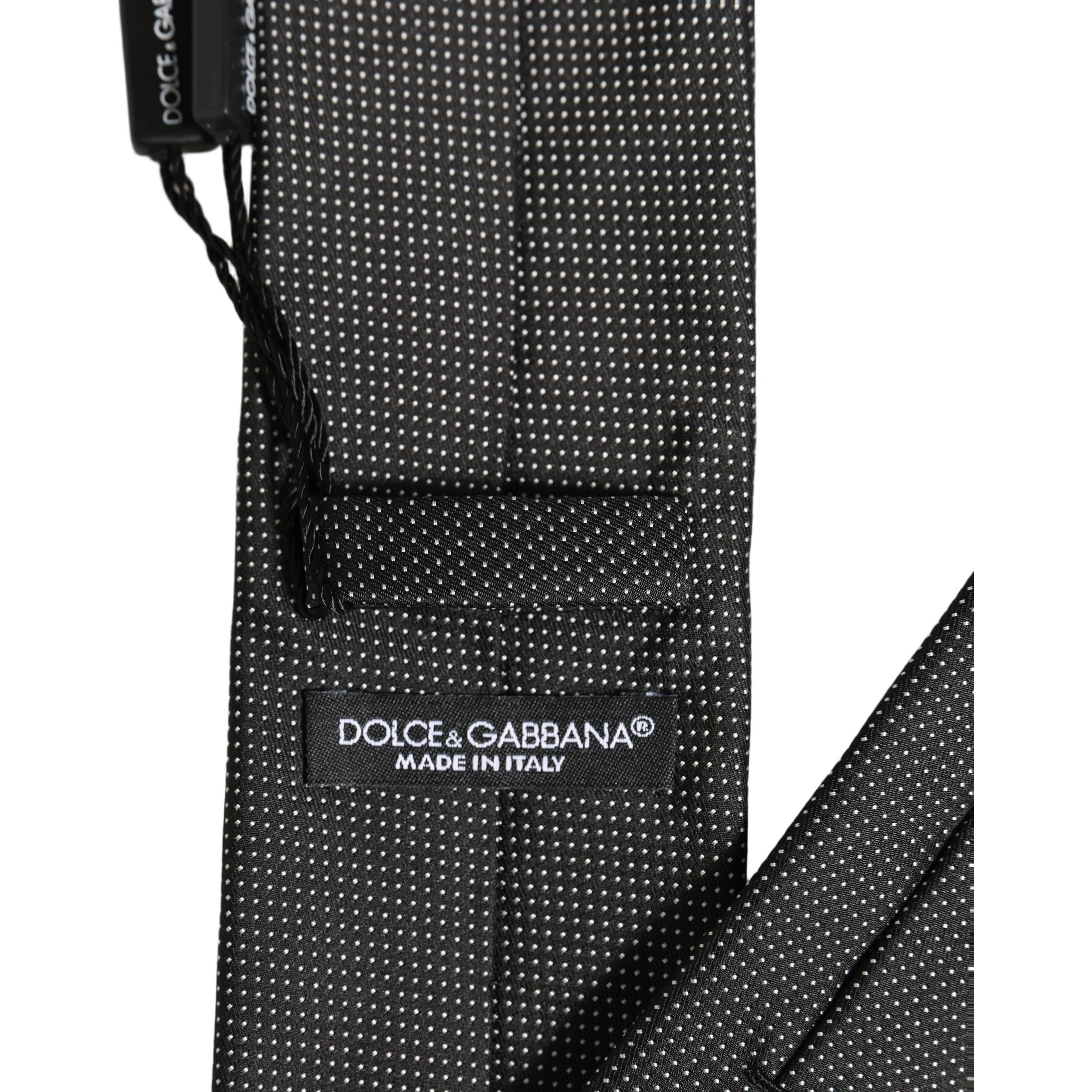 Black Silk Micro Polka Dot Adjustable Tied Necktie Tie