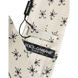 Off White Printed Silk Adjustable Necktie Accessory  Tie