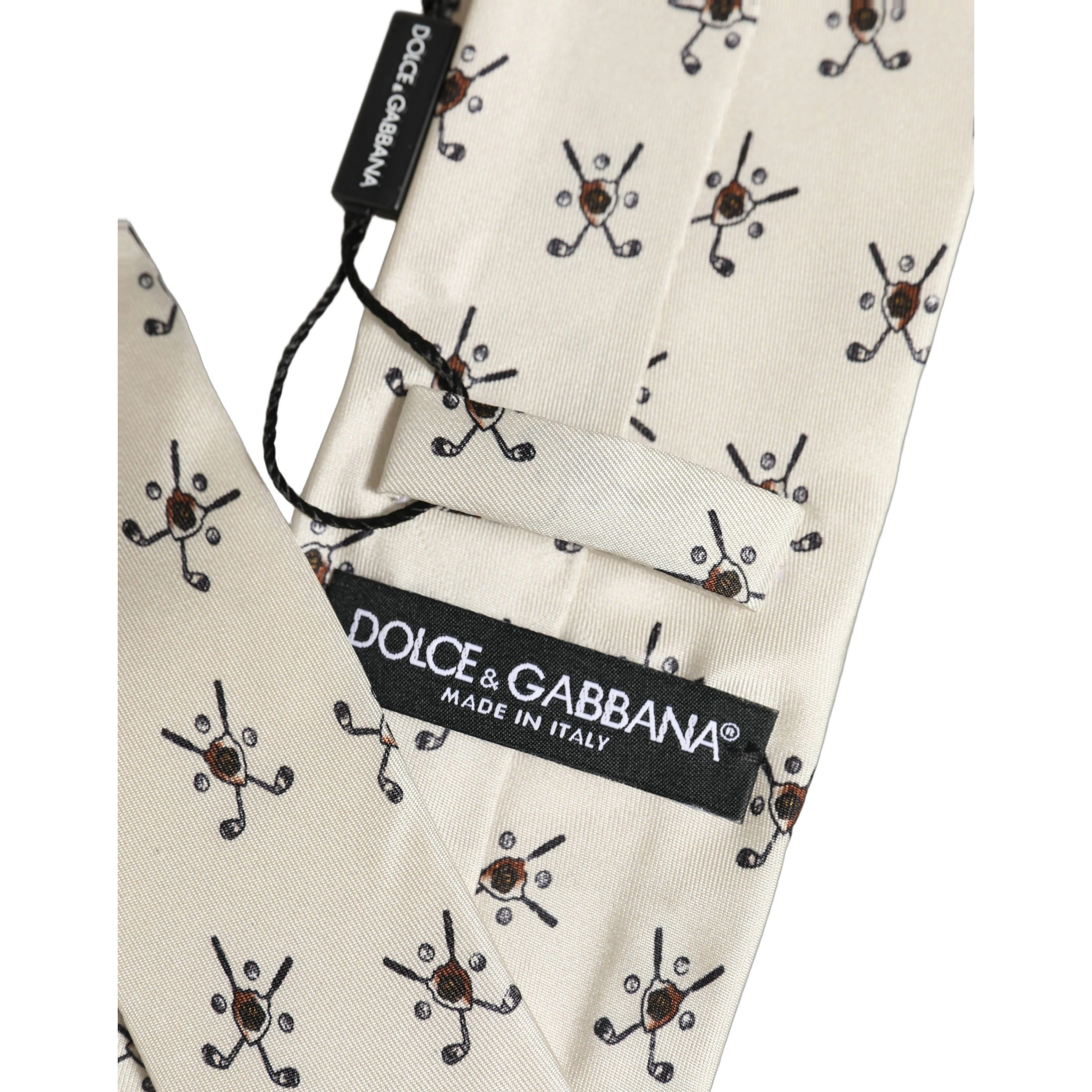 Off White Printed Silk Adjustable Necktie Accessory  Tie