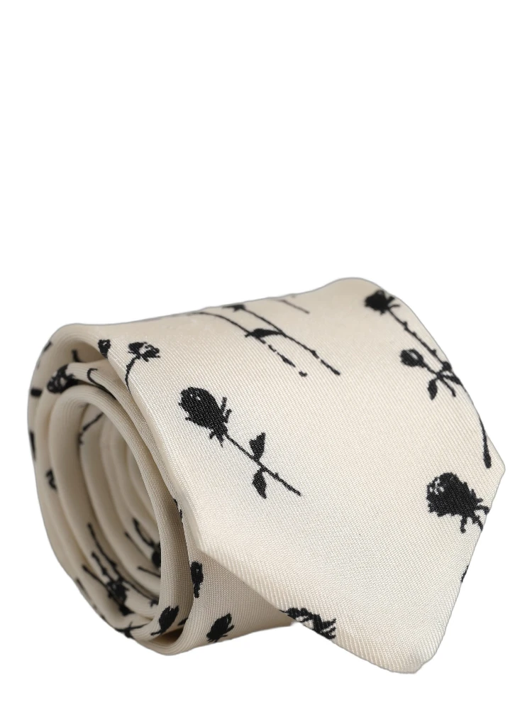 Off White Floral Print Adjustable Necktie Accessory Tie