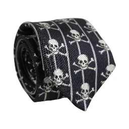 Men Black Silk Skull Fantasy Adjustable Tied Necktie Tie