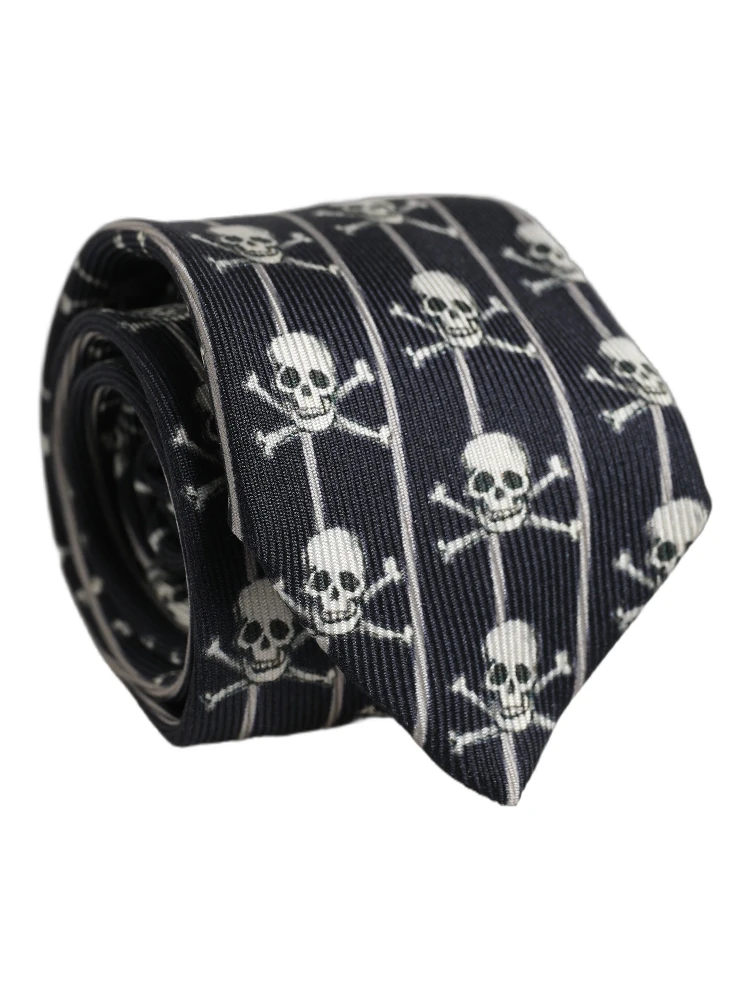 Men Black Silk Skull Fantasy Adjustable Tied Necktie Tie