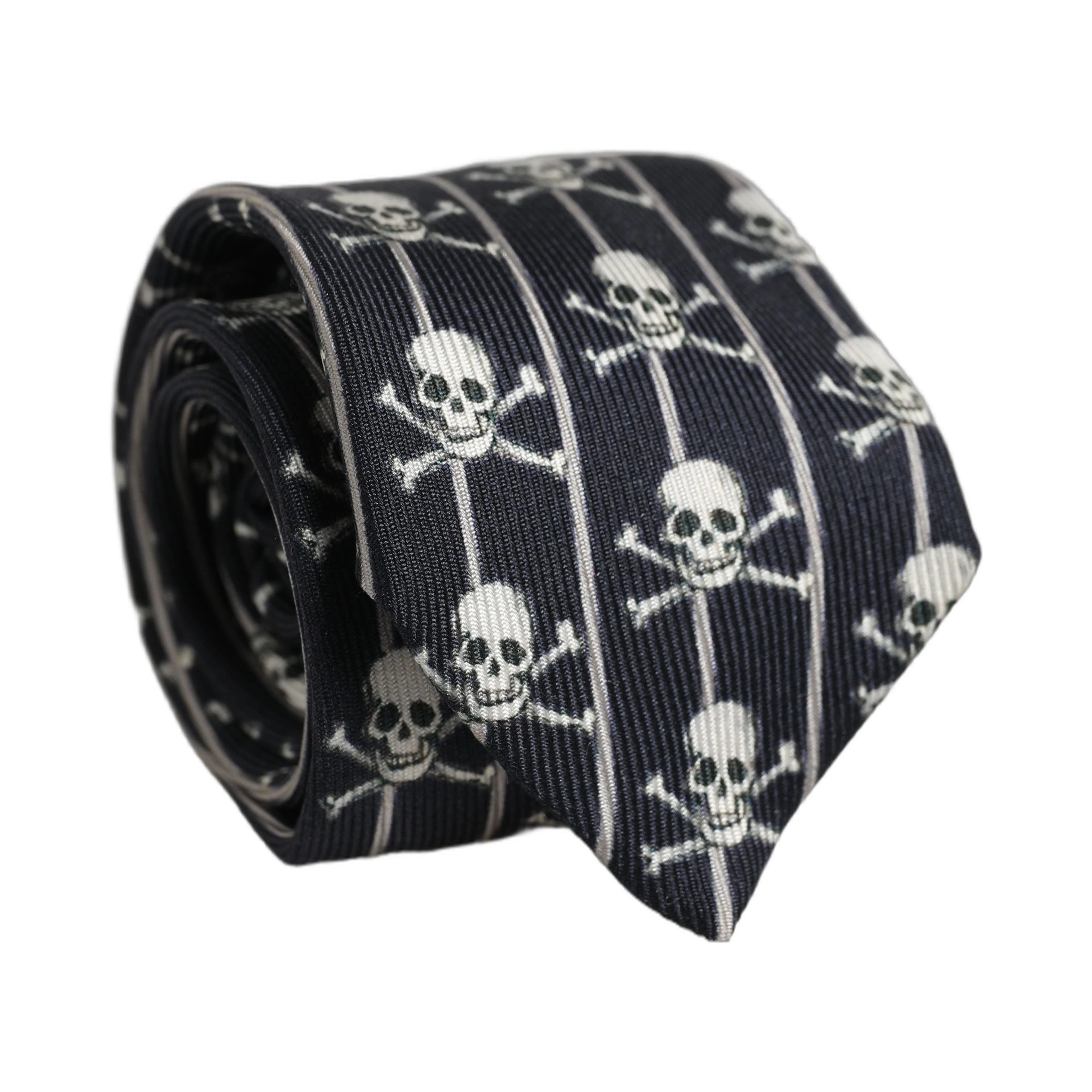 Men Black Silk Skull Fantasy Adjustable Tied Necktie Tie