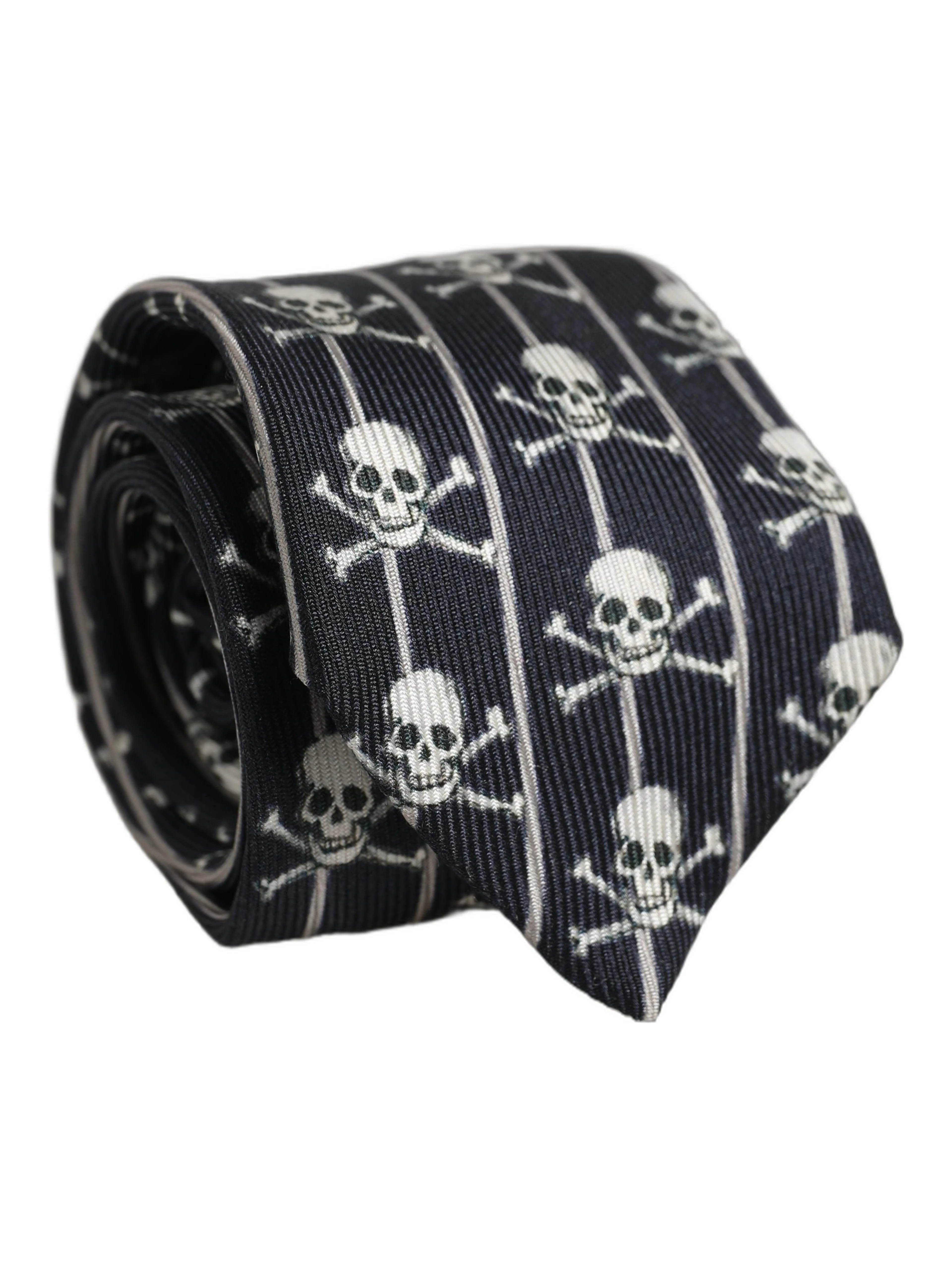 Men Black Silk Skull Fantasy Adjustable Tied Necktie Tie