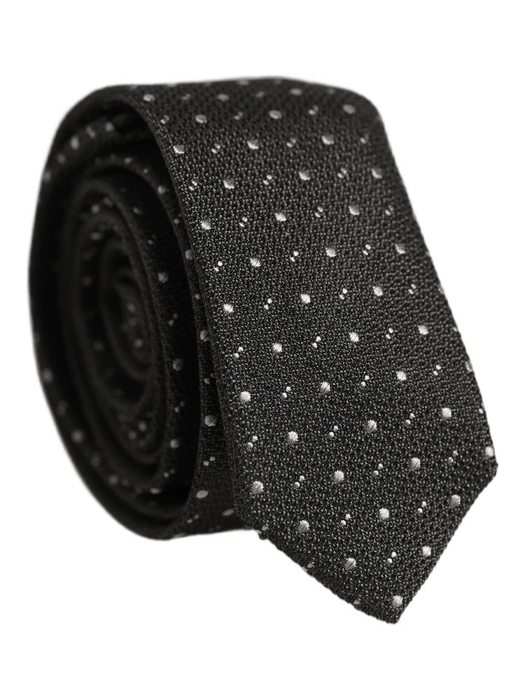 Dark Gray Polka Dot Silk Adjustable Necktie Accessory Tie