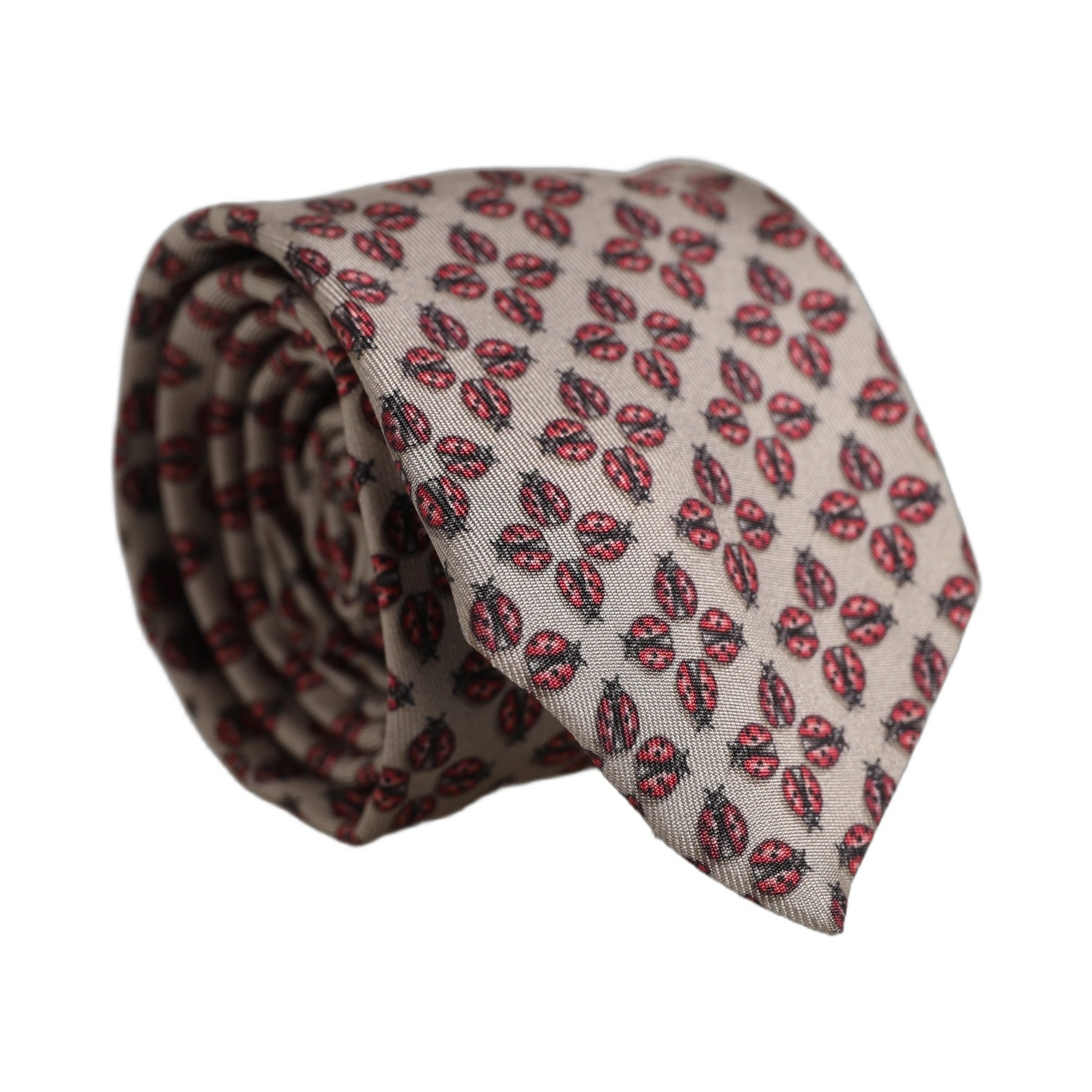 Beige Lady Bug Silk Adjustable Necktie Men Accessory Tie