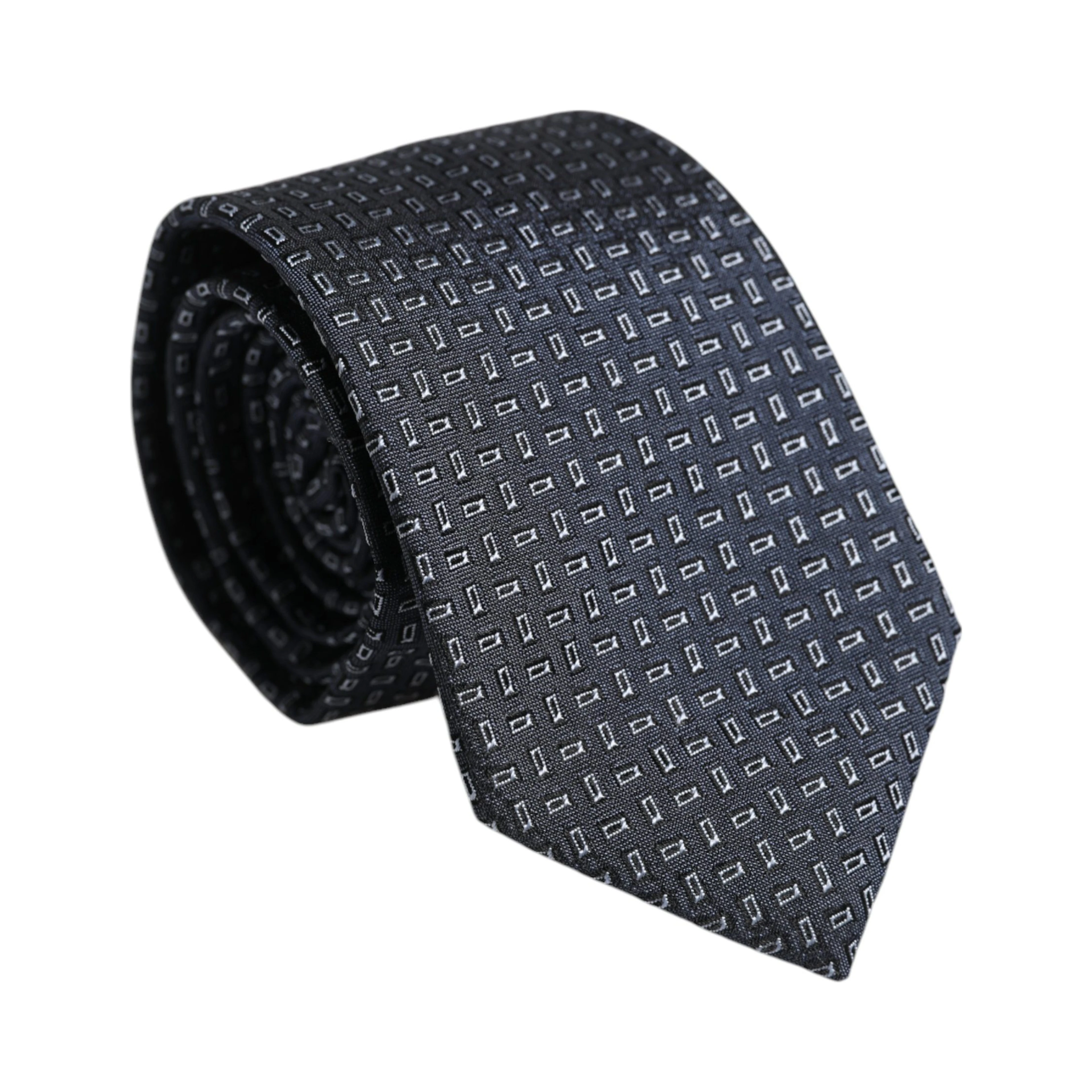 Dark Blue Silk Geometric Adjustable Tied Necktie Tie