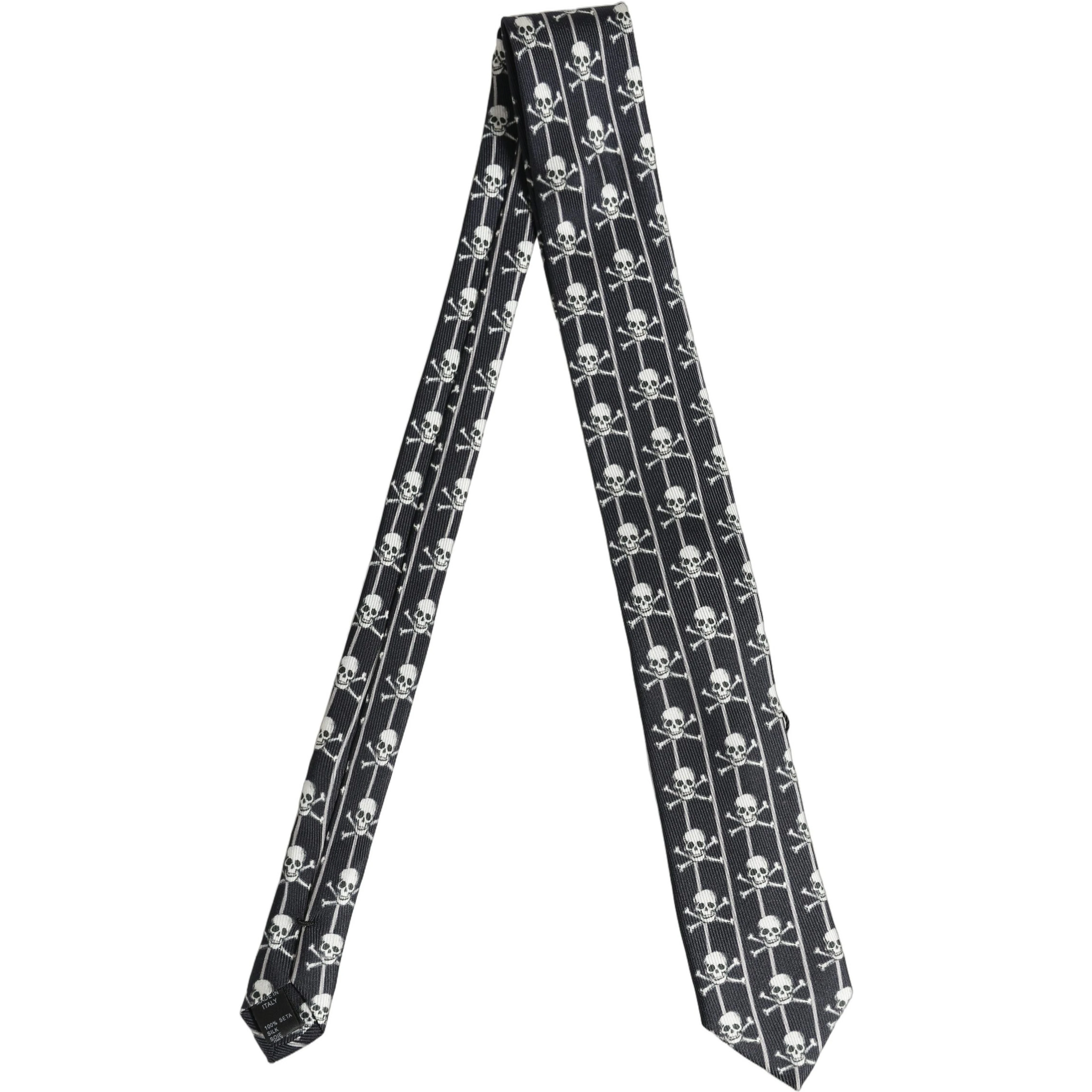 Men Black Silk Skull Fantasy Adjustable Tied Necktie Tie