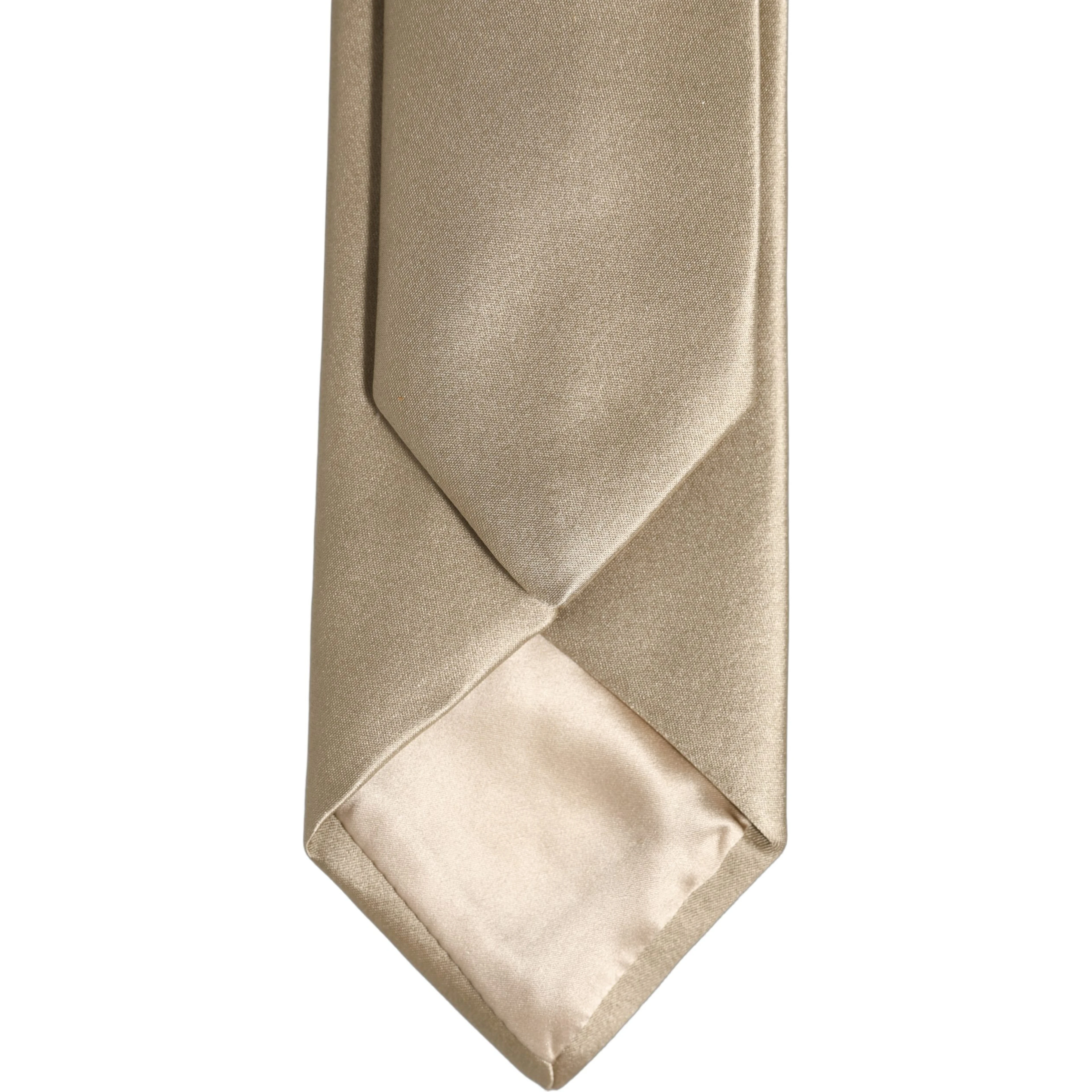 Beige Satin Silk Adjustable Tied Necktie Accessory Tie