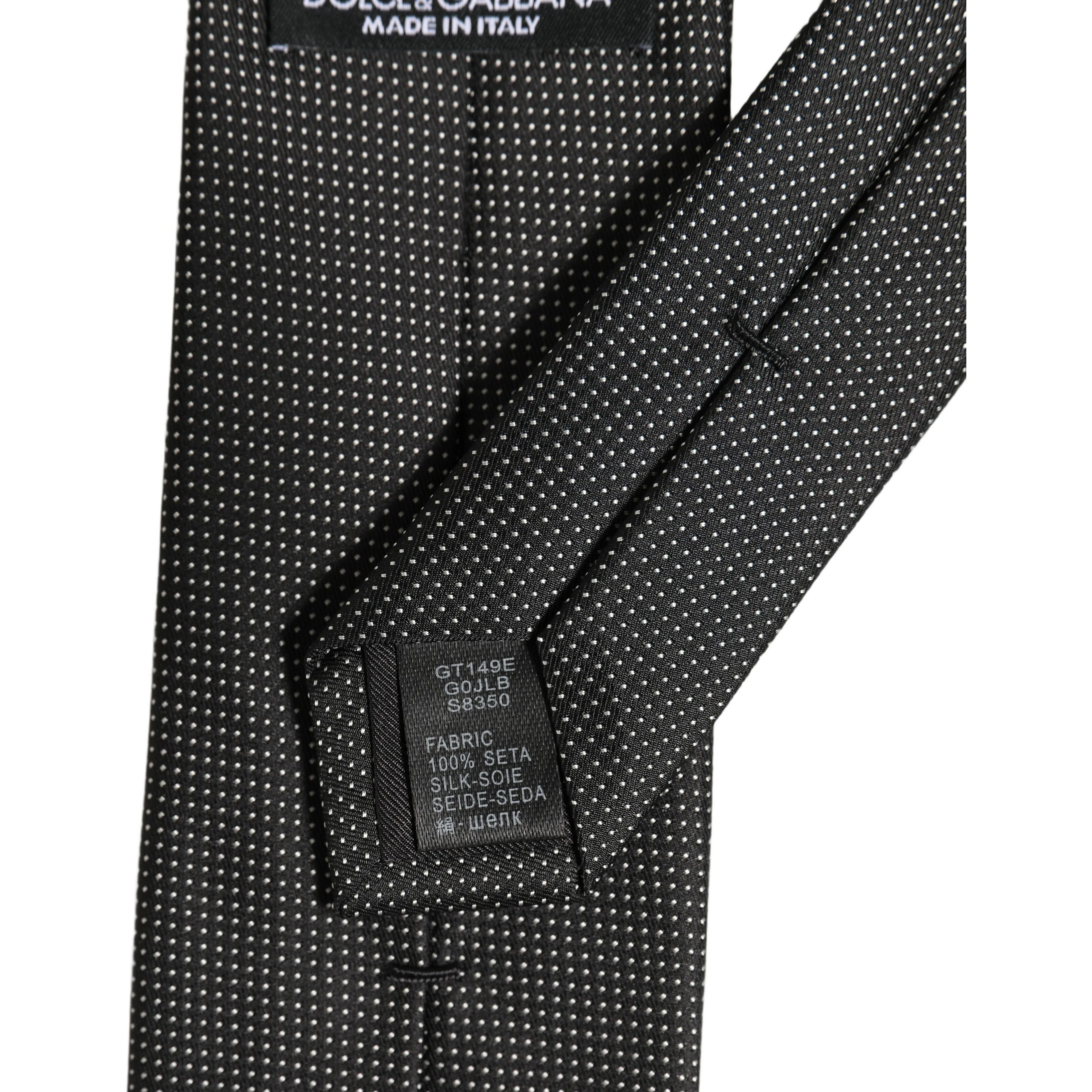 Black Silk Micro Polka Dot Adjustable Tied Necktie Tie