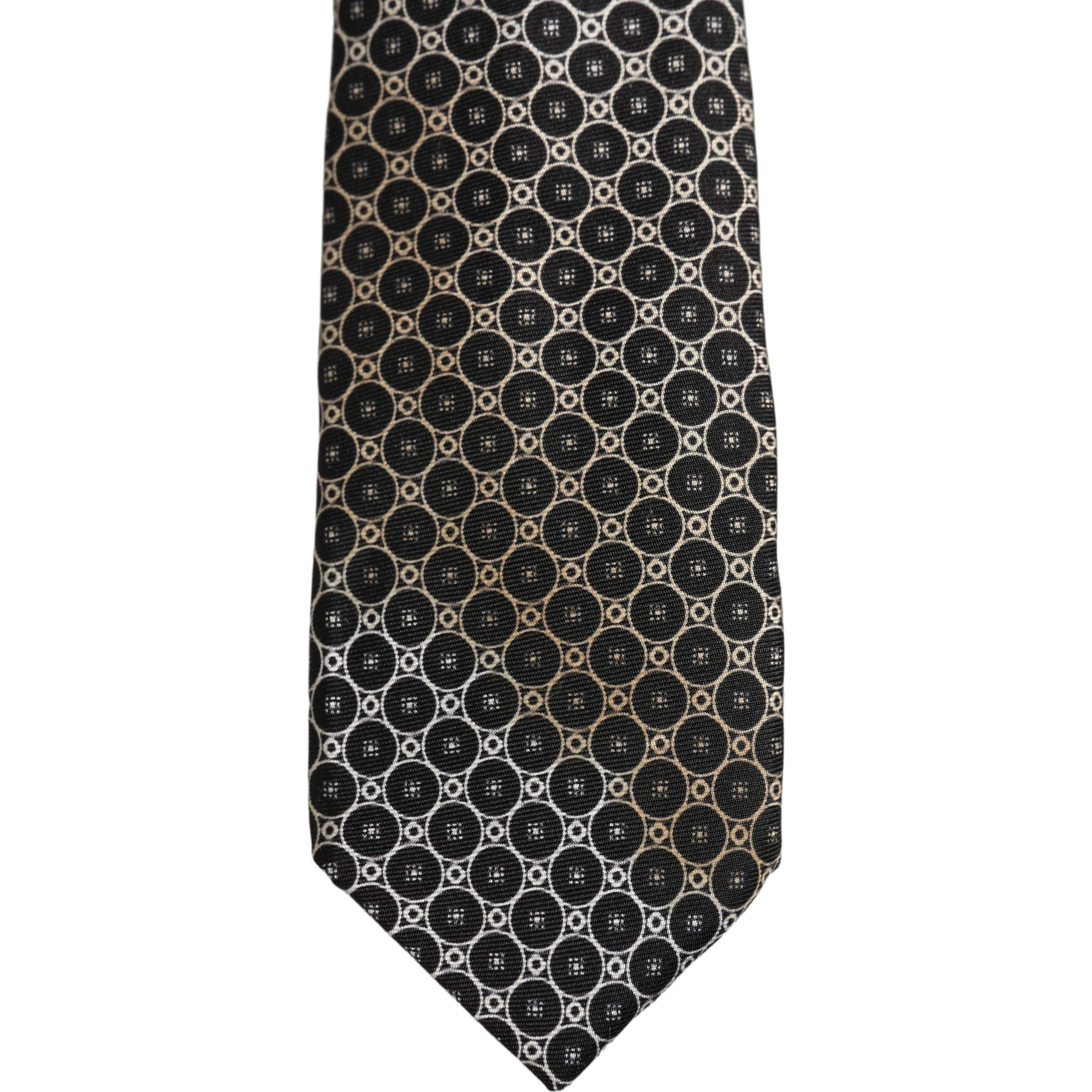 Black White Geometric Silk Adjustable Necktie Accessory Tie