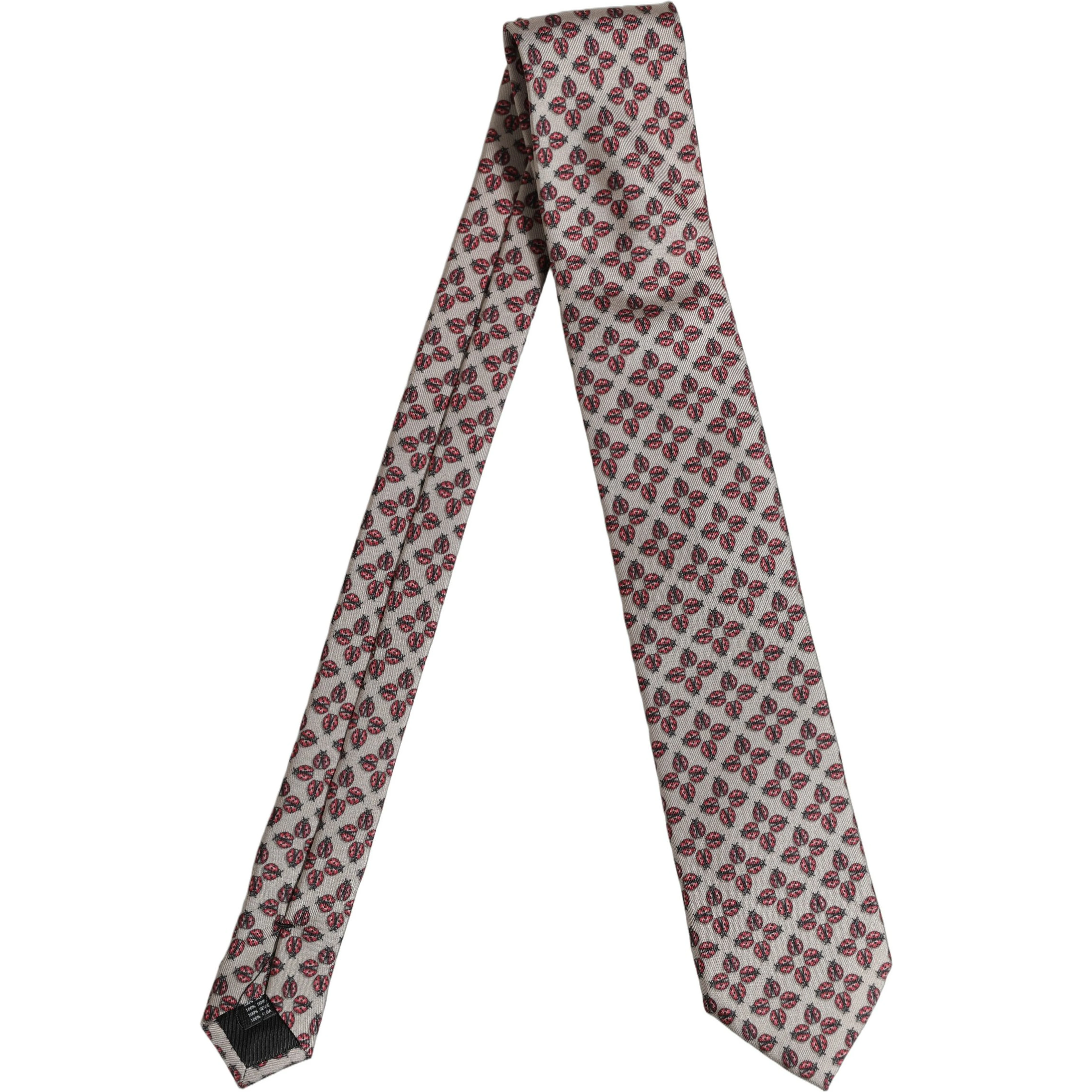 Beige Lady Bug Silk Adjustable Necktie Men Accessory Tie