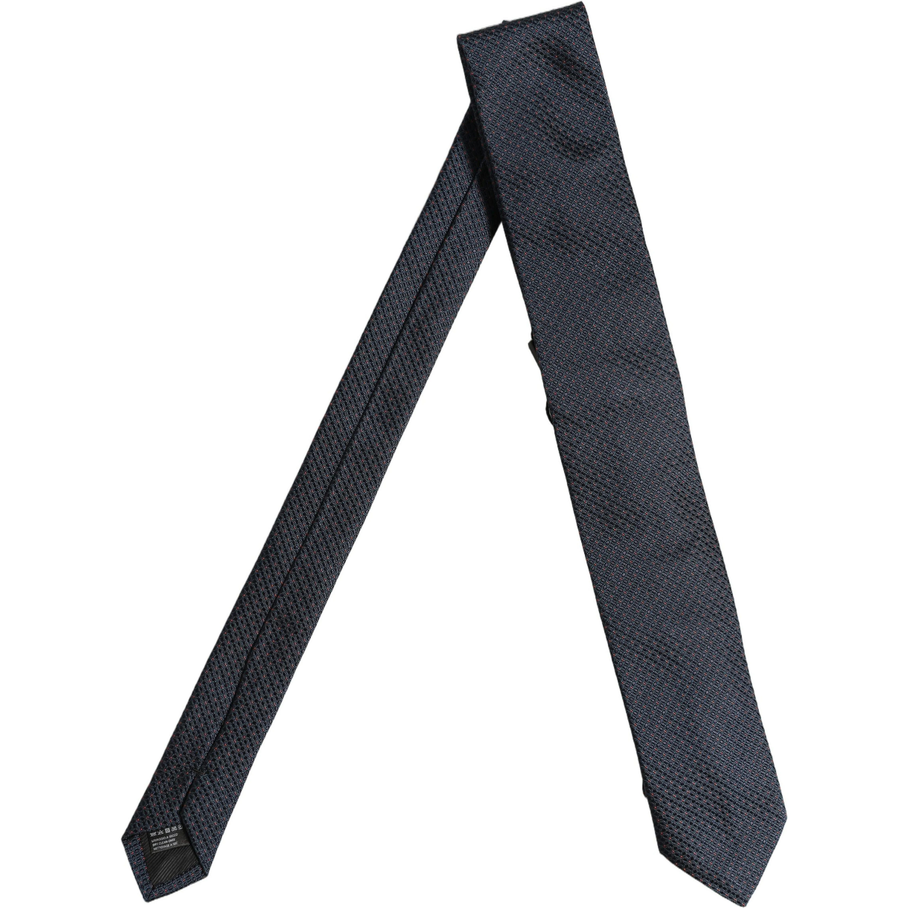 Men Dark Blue Geometric Silk Adjustable Tied Necktie Tie
