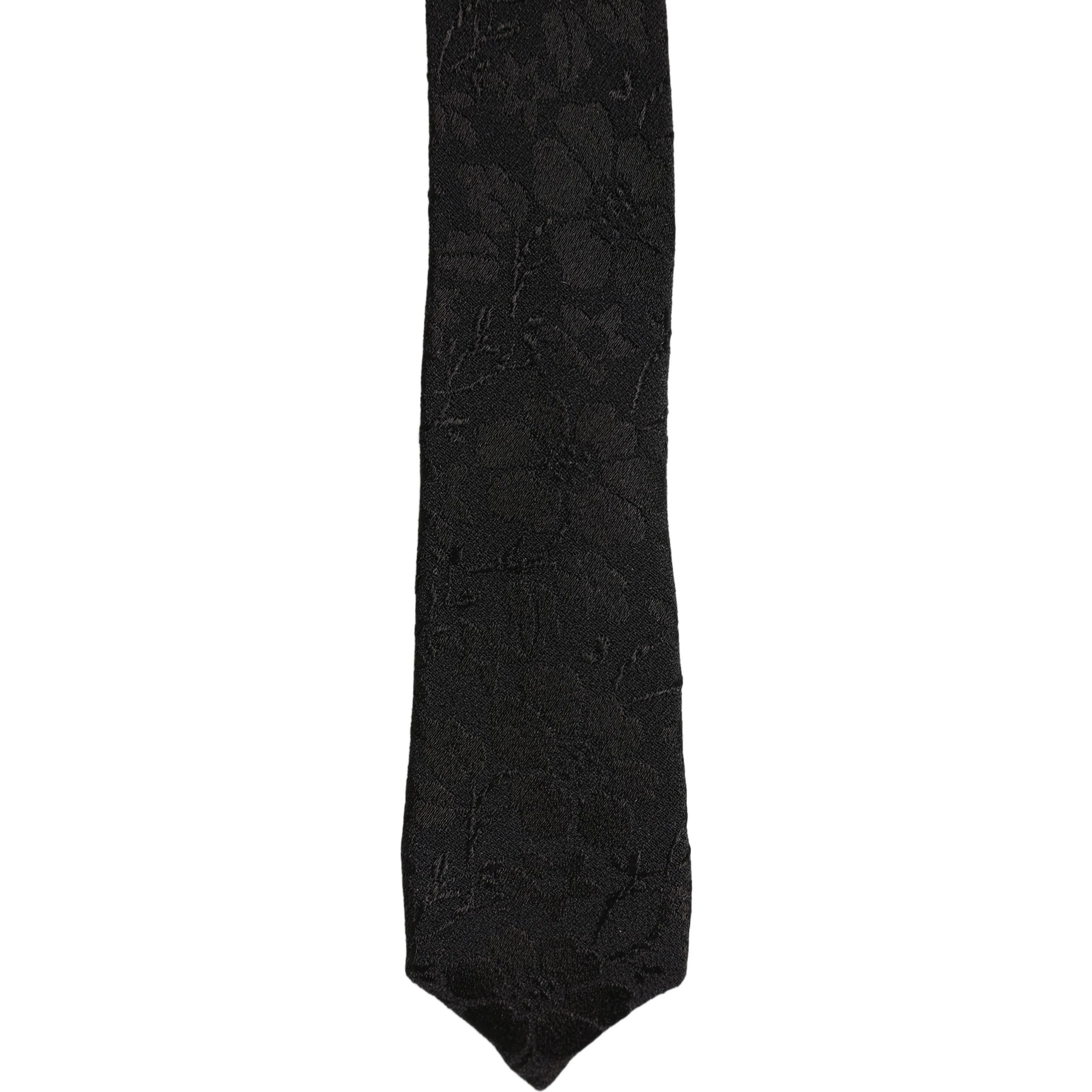 Black Floral Brocade Silk Adjustable Necktie Accessory Tie