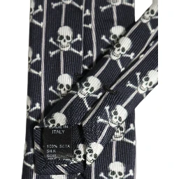 Men Black Silk Skull Fantasy Adjustable Tied Necktie Tie