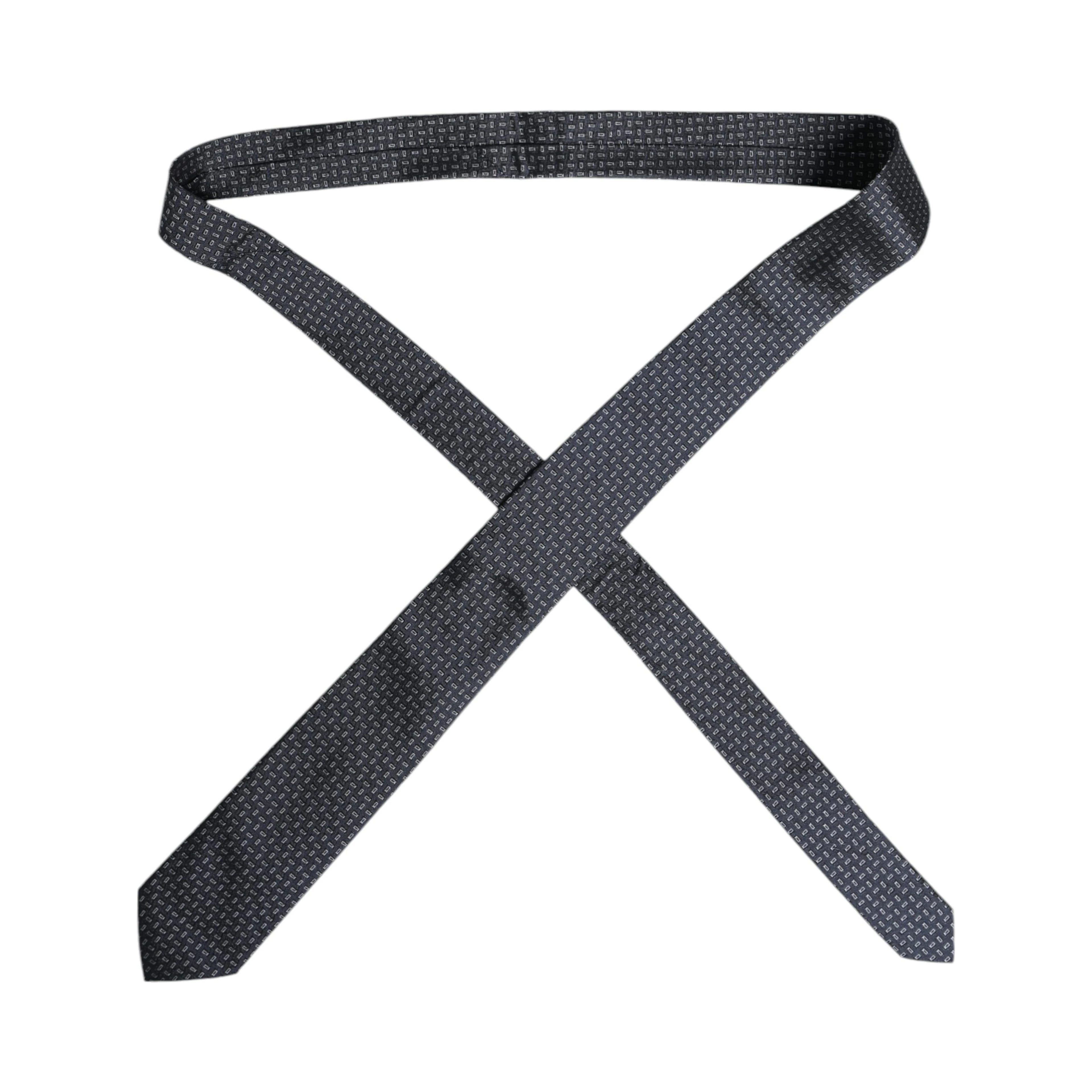 Dark Blue Silk Geometric Adjustable Tied Necktie Tie