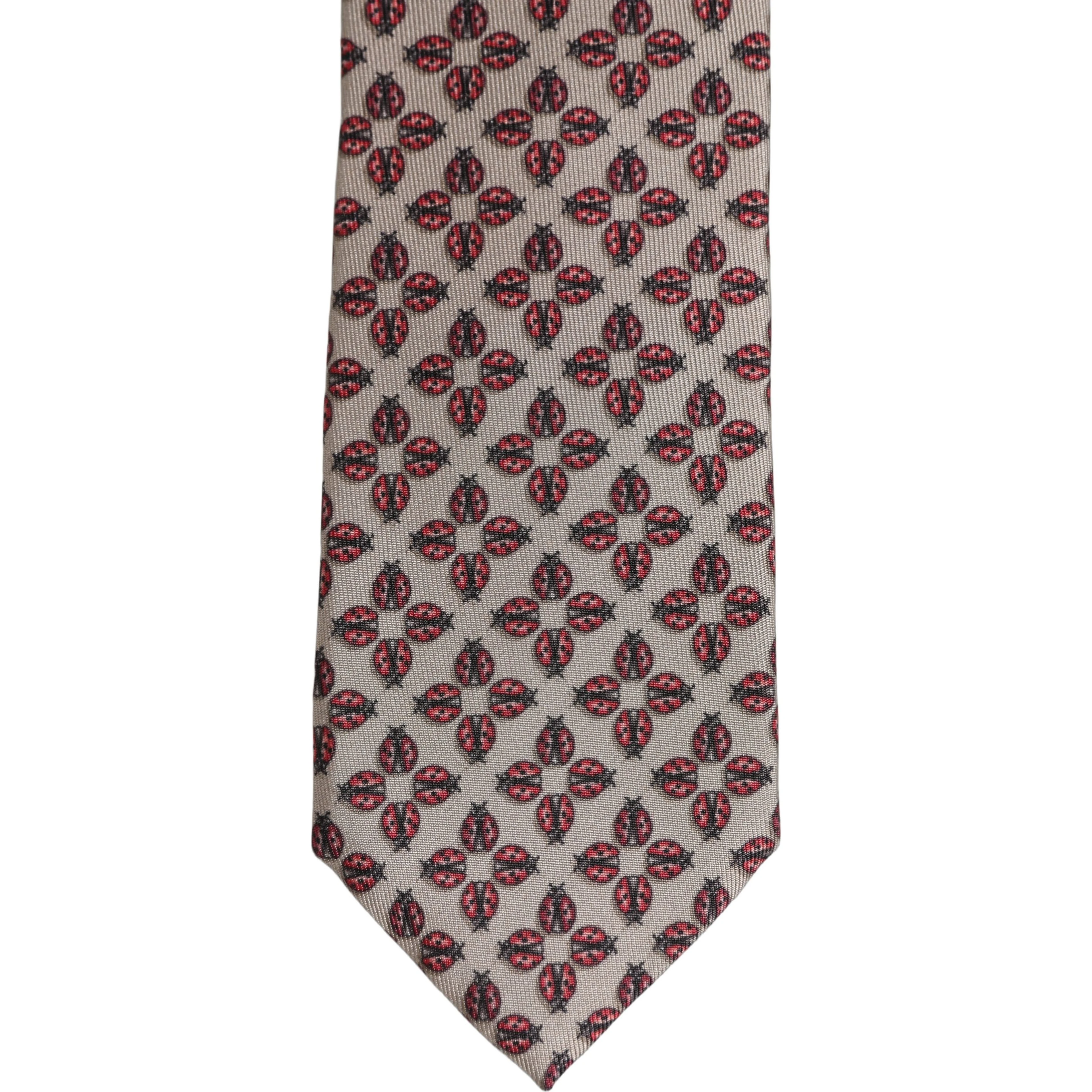 Beige Lady Bug Silk Adjustable Necktie Men Accessory Tie