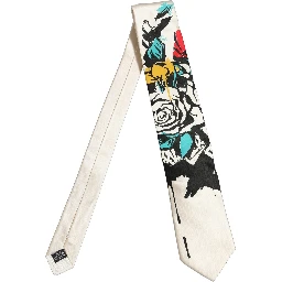White Silk Floral Graphic Adjustable Tied Men Necktie Tie