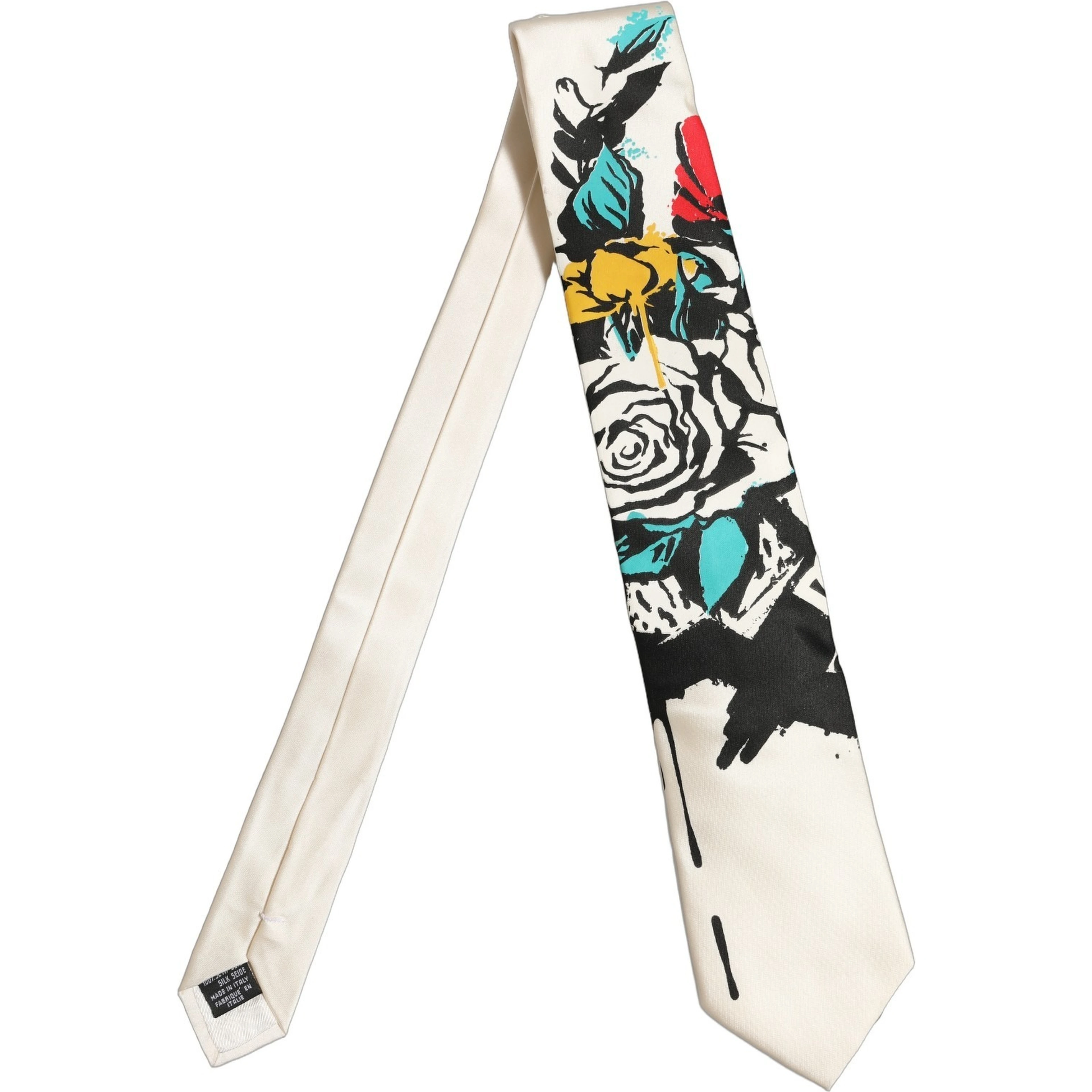 White Silk Floral Graphic Adjustable Tied Men Necktie Tie