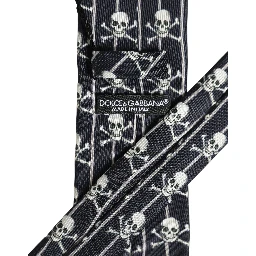 Men Black Silk Skull Fantasy Adjustable Tied Necktie Tie