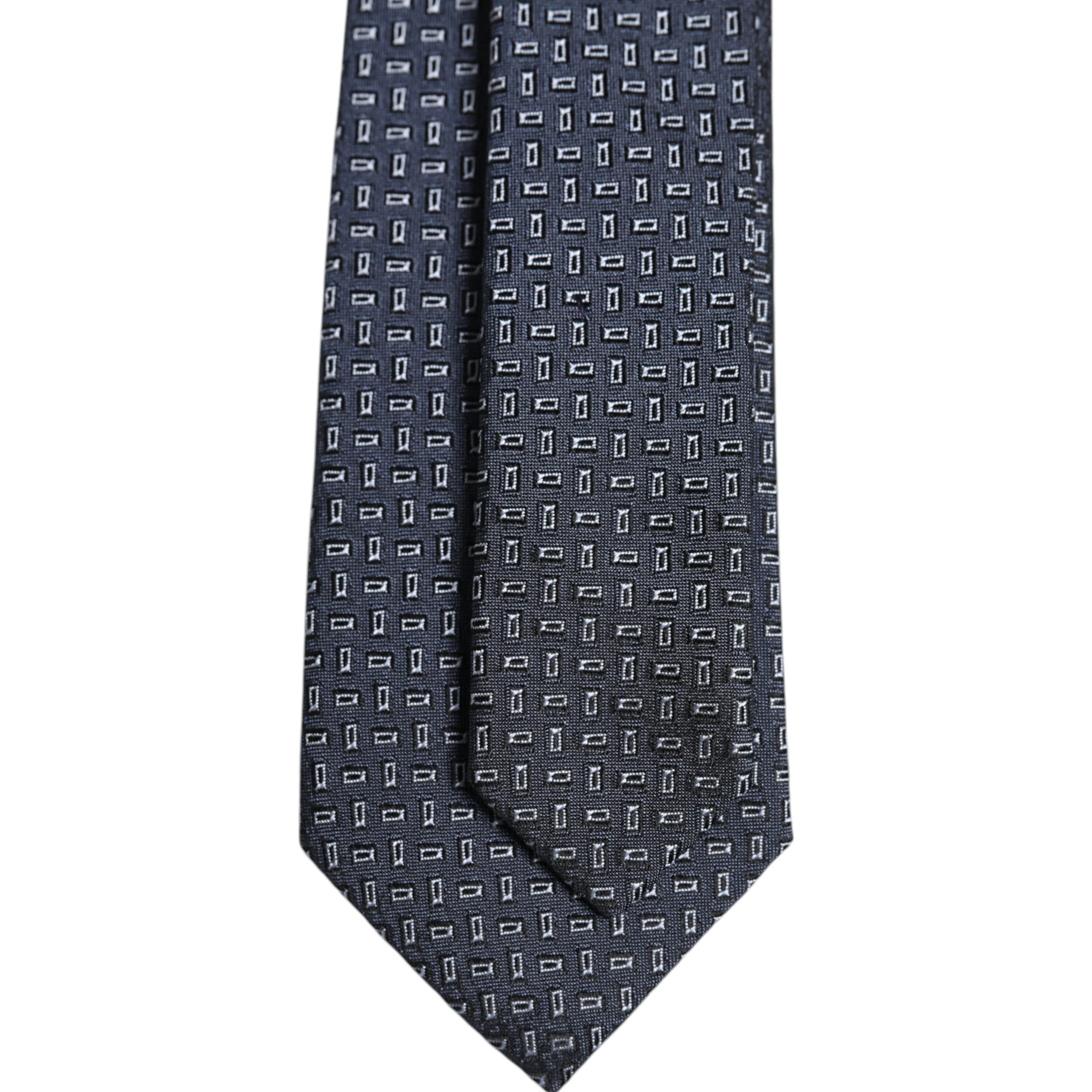 Dark Blue Silk Geometric Adjustable Tied Necktie Tie