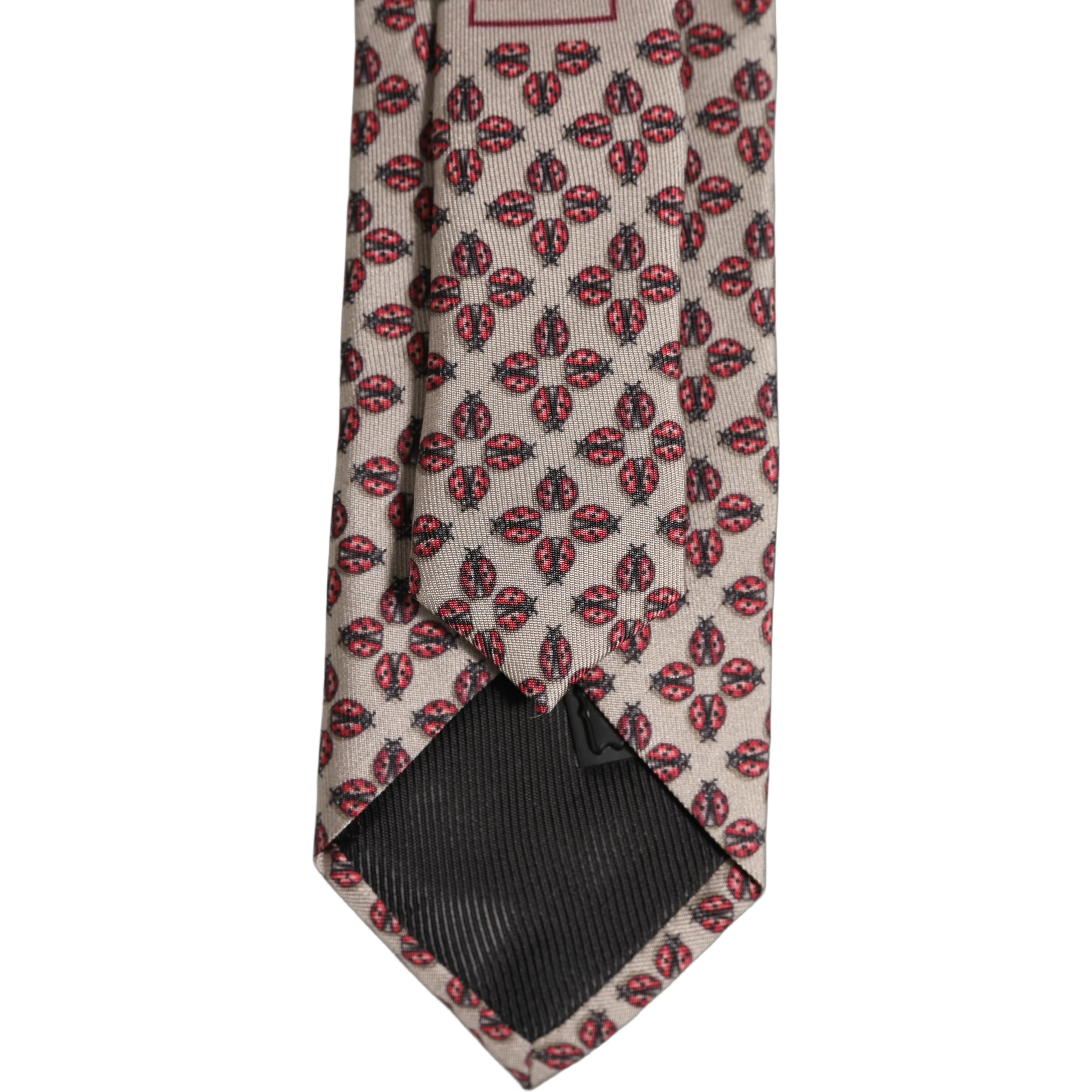 Beige Lady Bug Silk Adjustable Necktie Men Accessory Tie