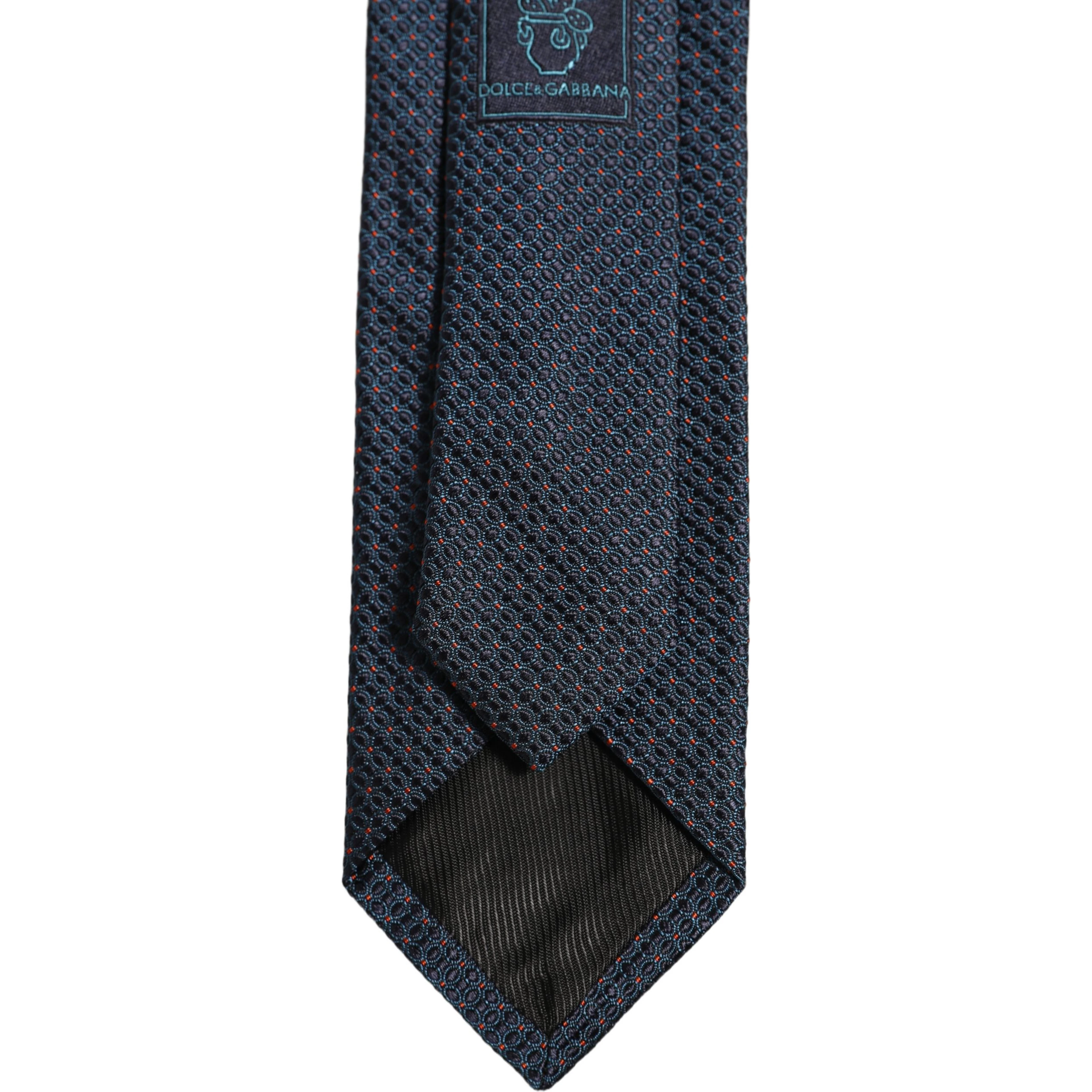 Men Dark Blue Geometric Silk Adjustable Tied Necktie Tie
