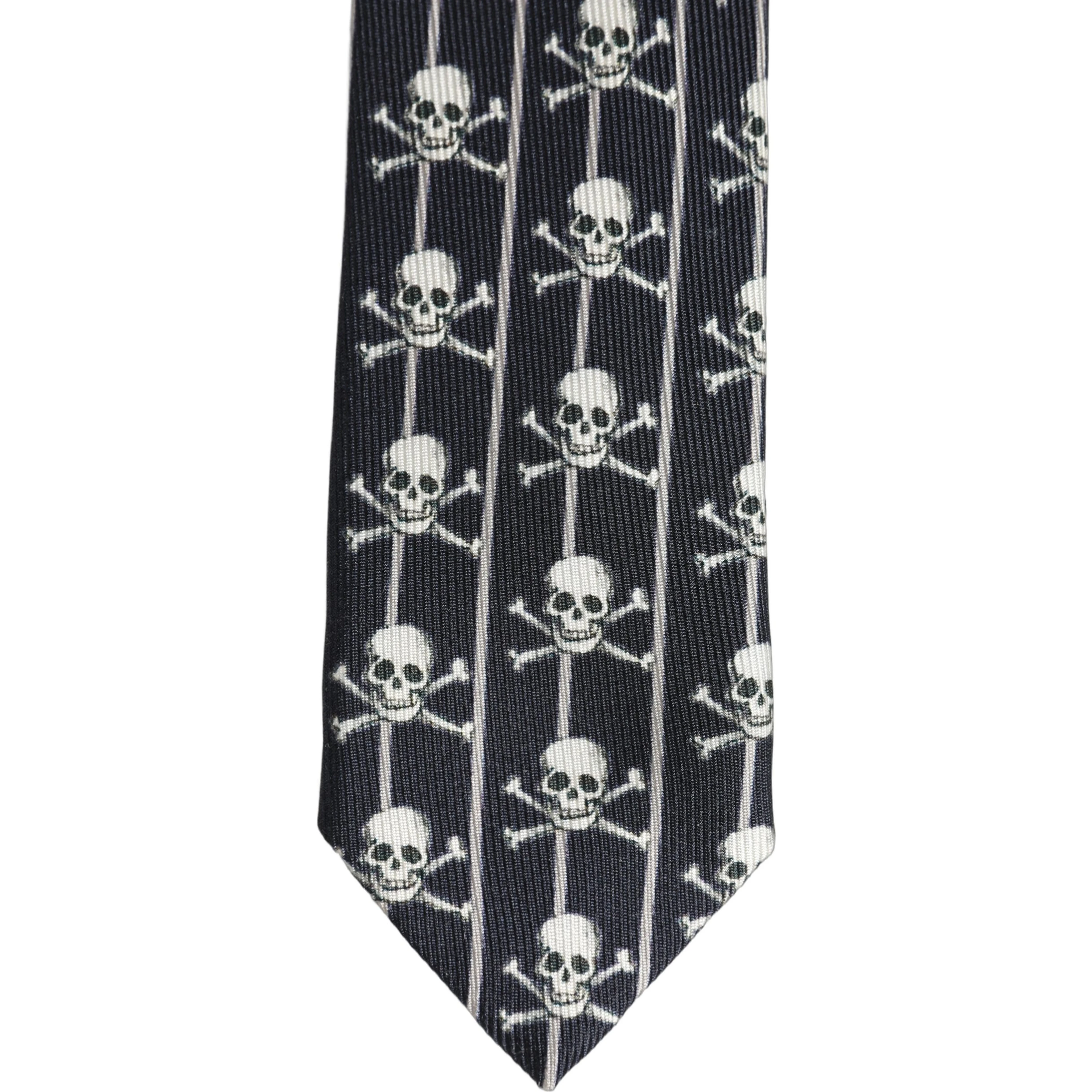Men Black Silk Skull Fantasy Adjustable Tied Necktie Tie