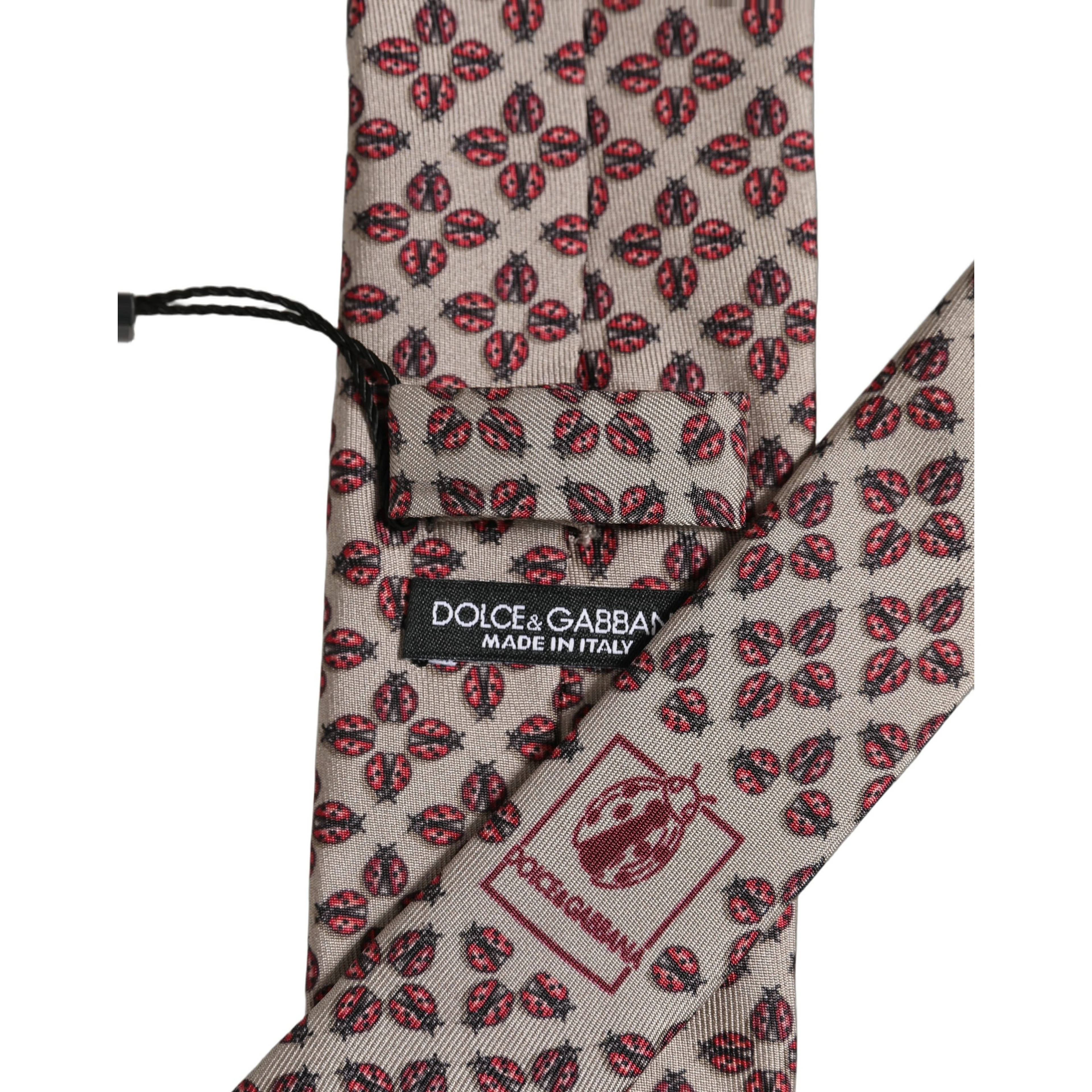Beige Lady Bug Silk Adjustable Necktie Men Accessory Tie