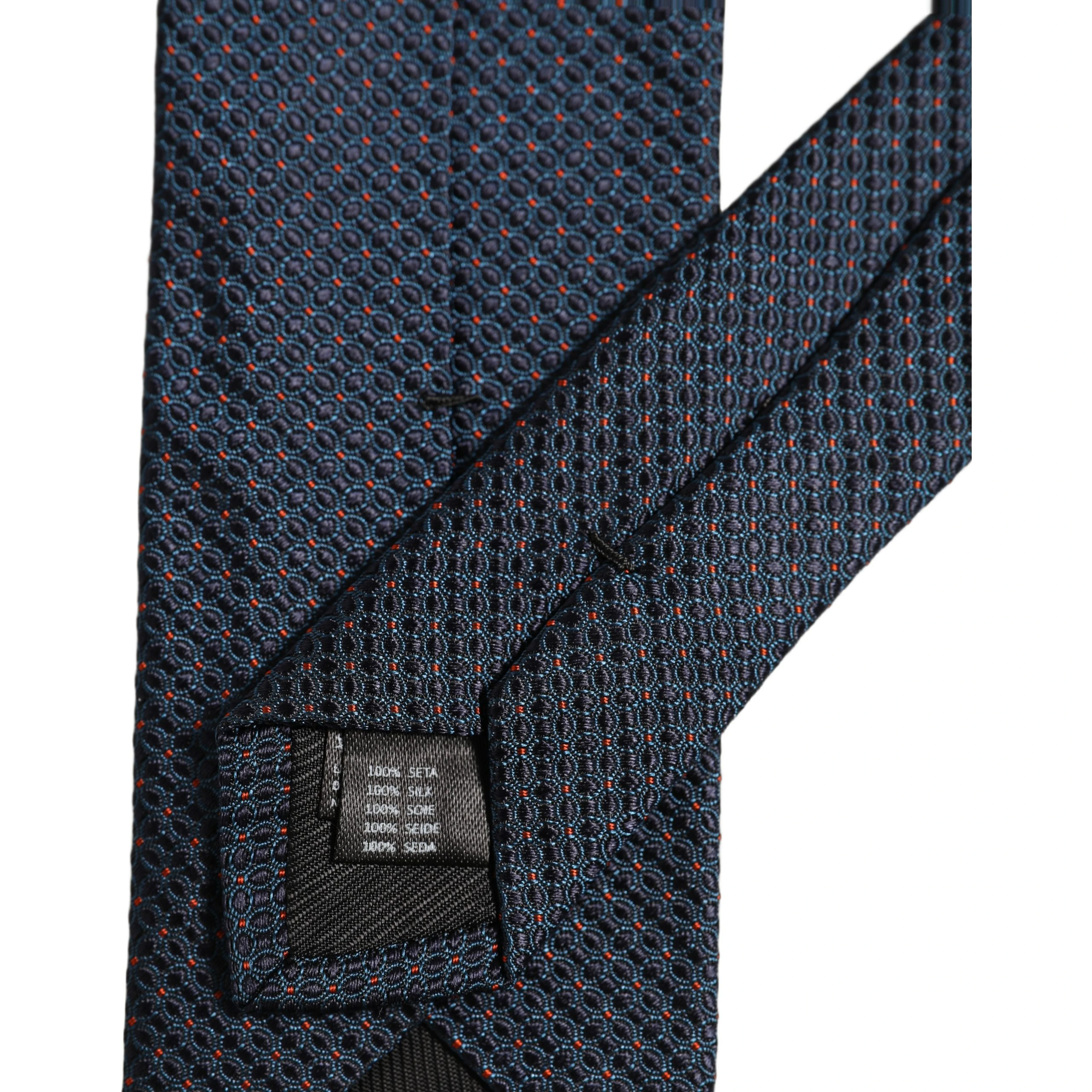 Men Dark Blue Geometric Silk Adjustable Tied Necktie Tie