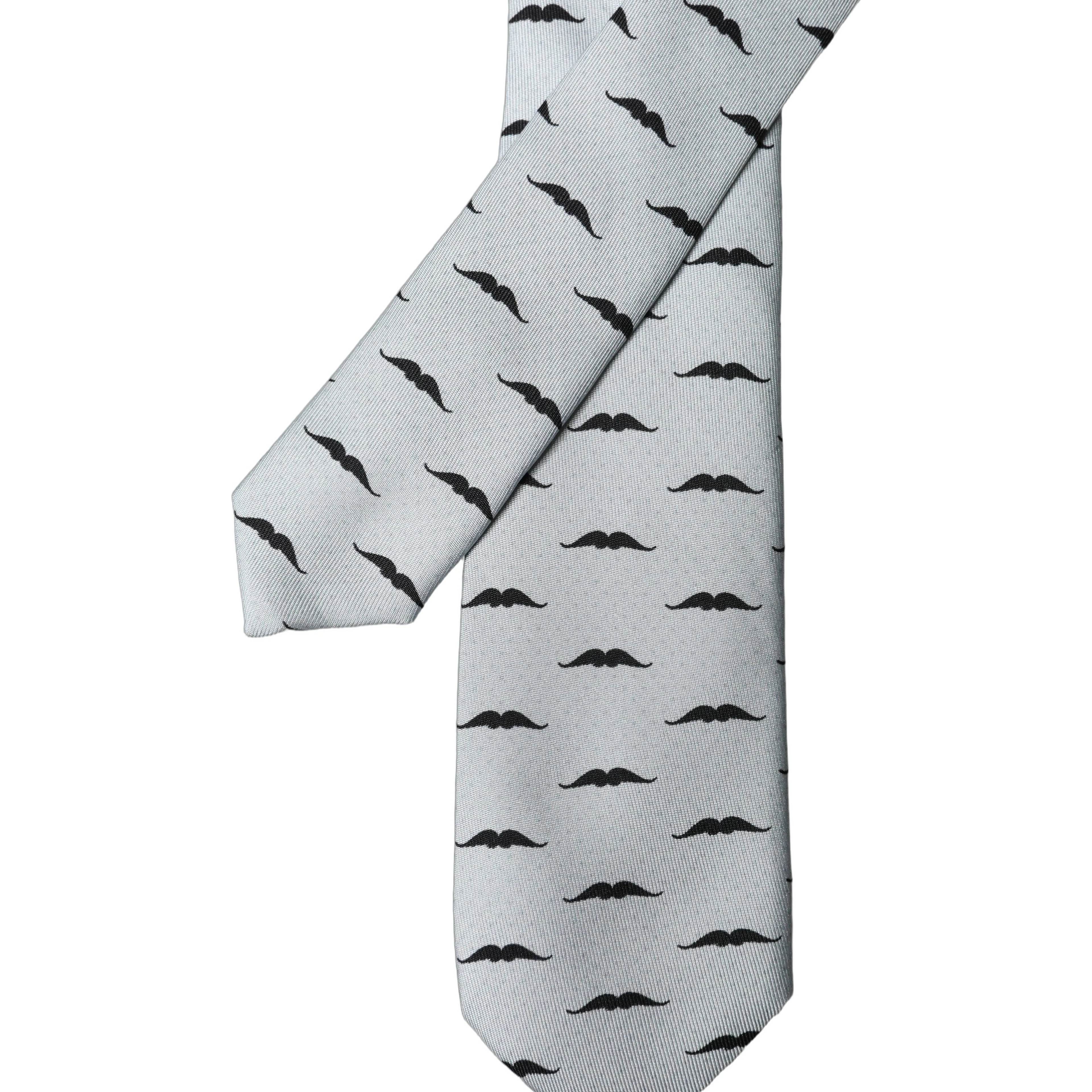 Light Gray Mustache Silk Adjustable Necktie Accessory