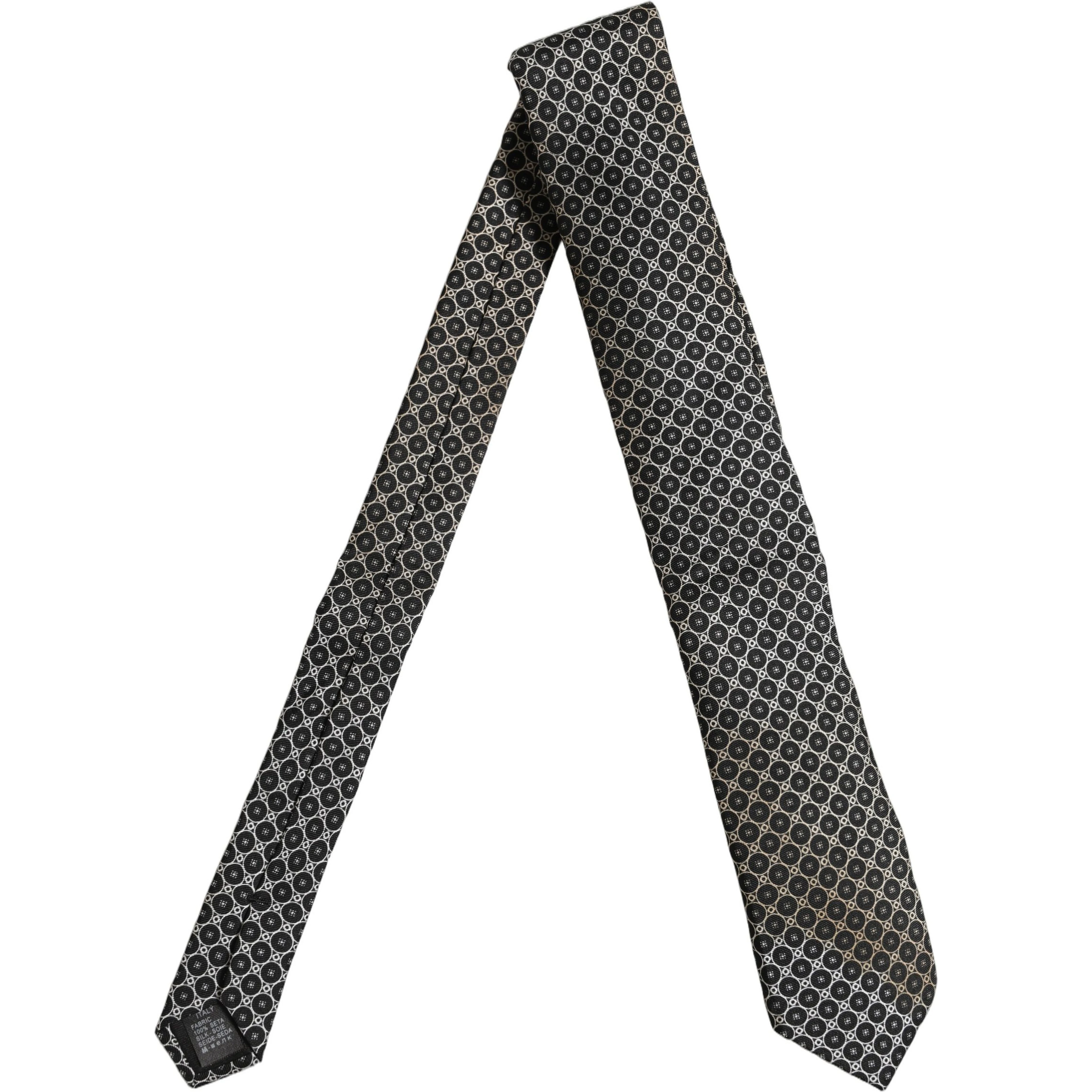 Black White Geometric Silk Adjustable Necktie Accessory Tie