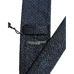 Men Dark Blue Geometric Silk Adjustable Tied Necktie Tie