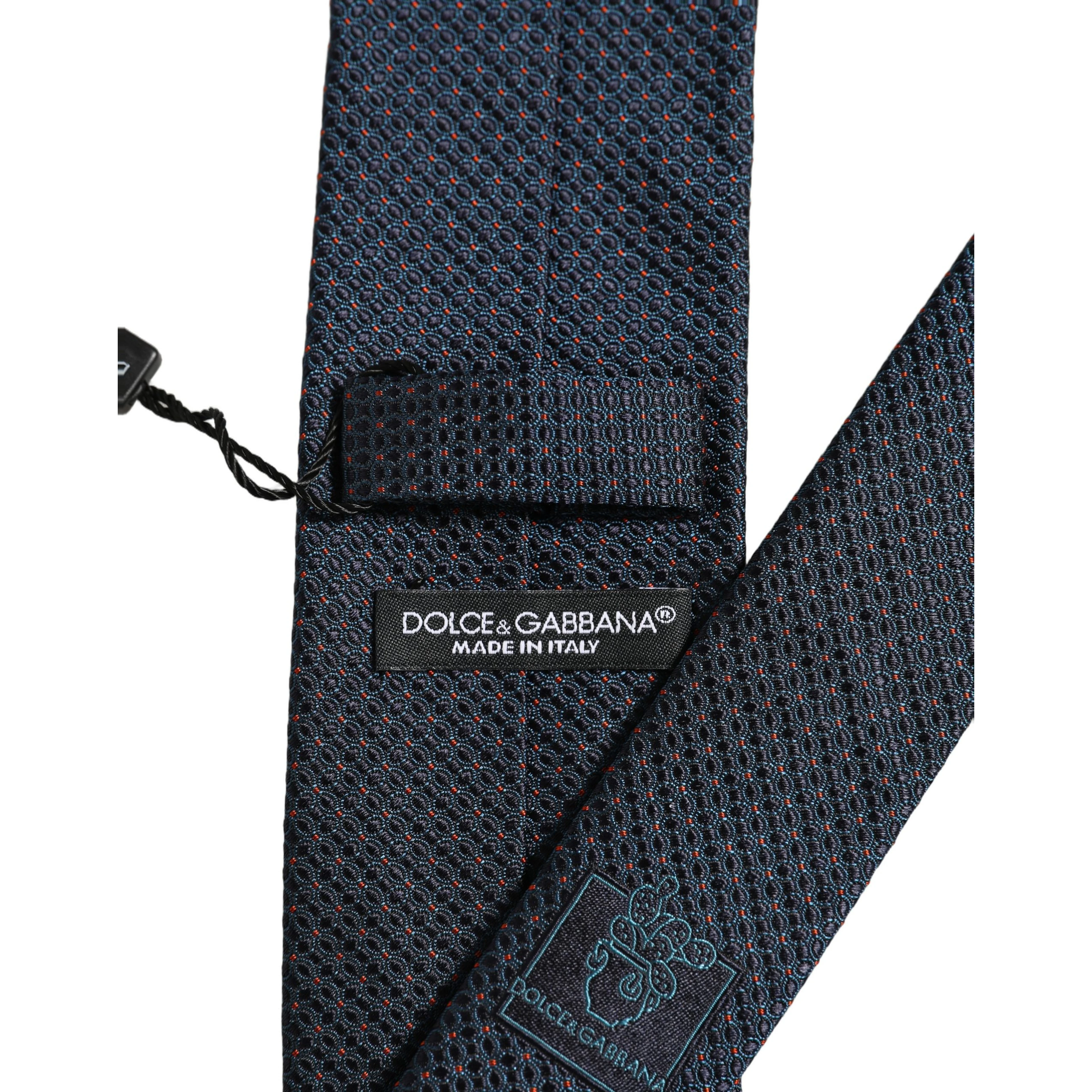Men Dark Blue Geometric Silk Adjustable Tied Necktie Tie