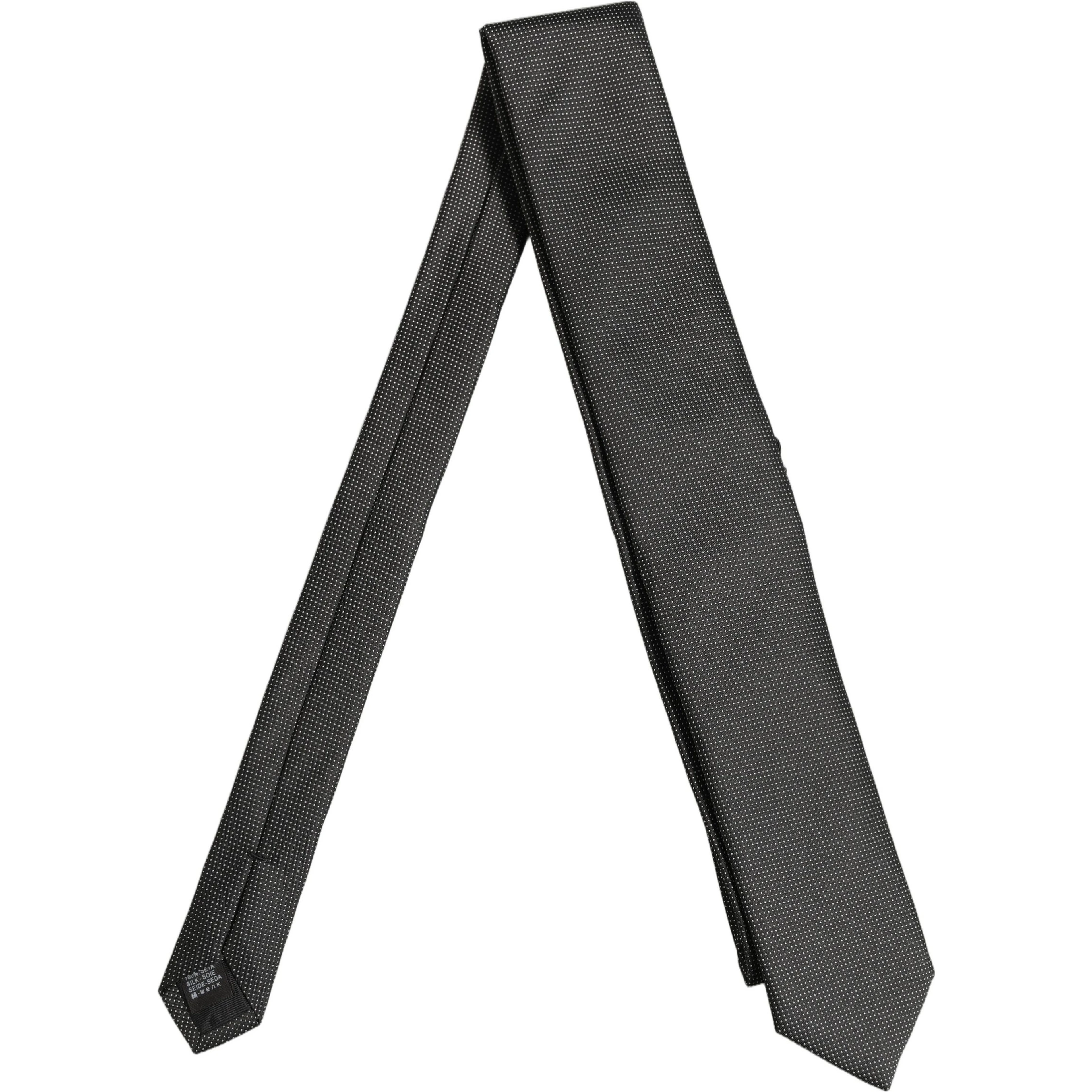 Black Silk Micro Polka Dot Adjustable Tied Necktie Tie
