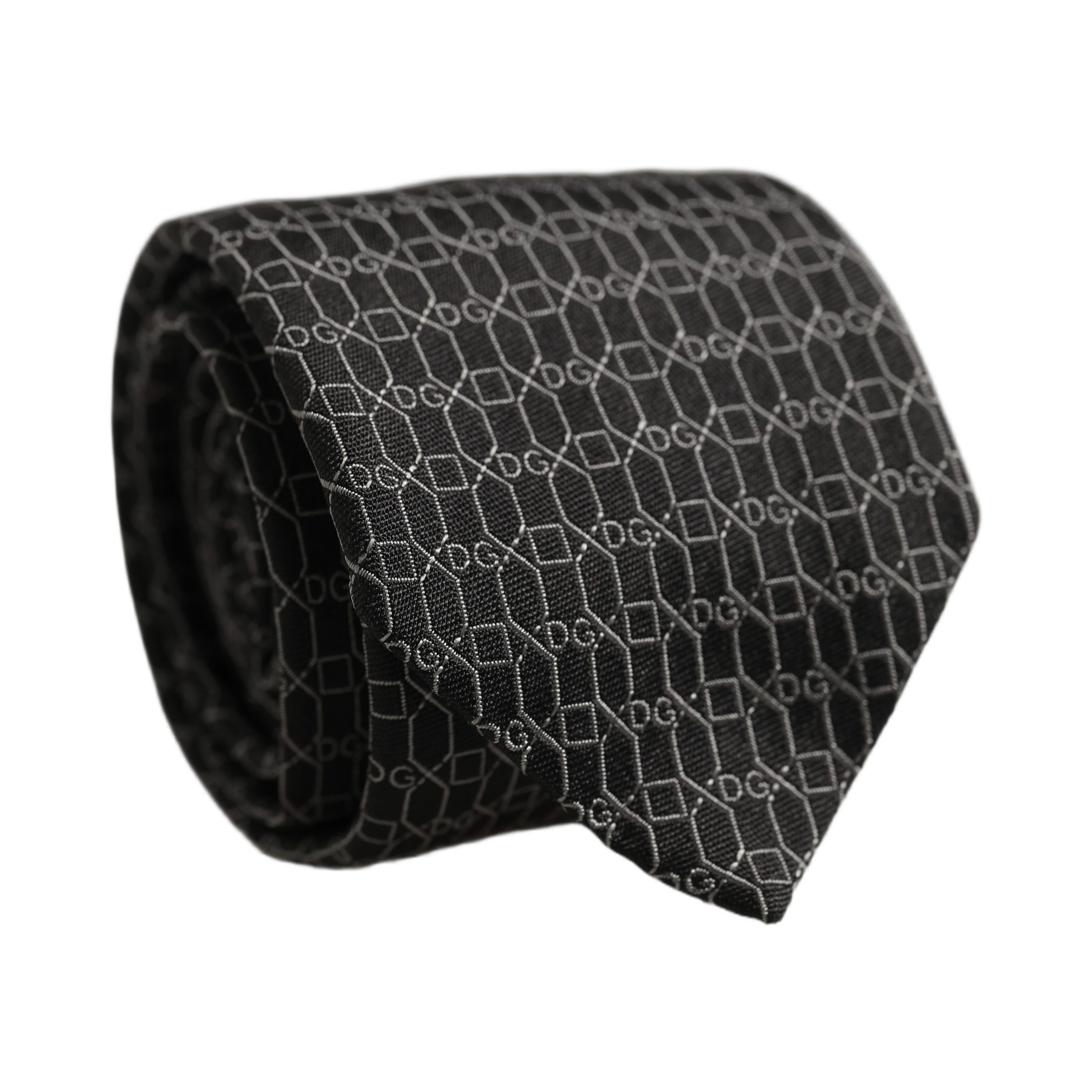 Dark Gray Silk DG Monogram Adjustable Tied Necktie Tie