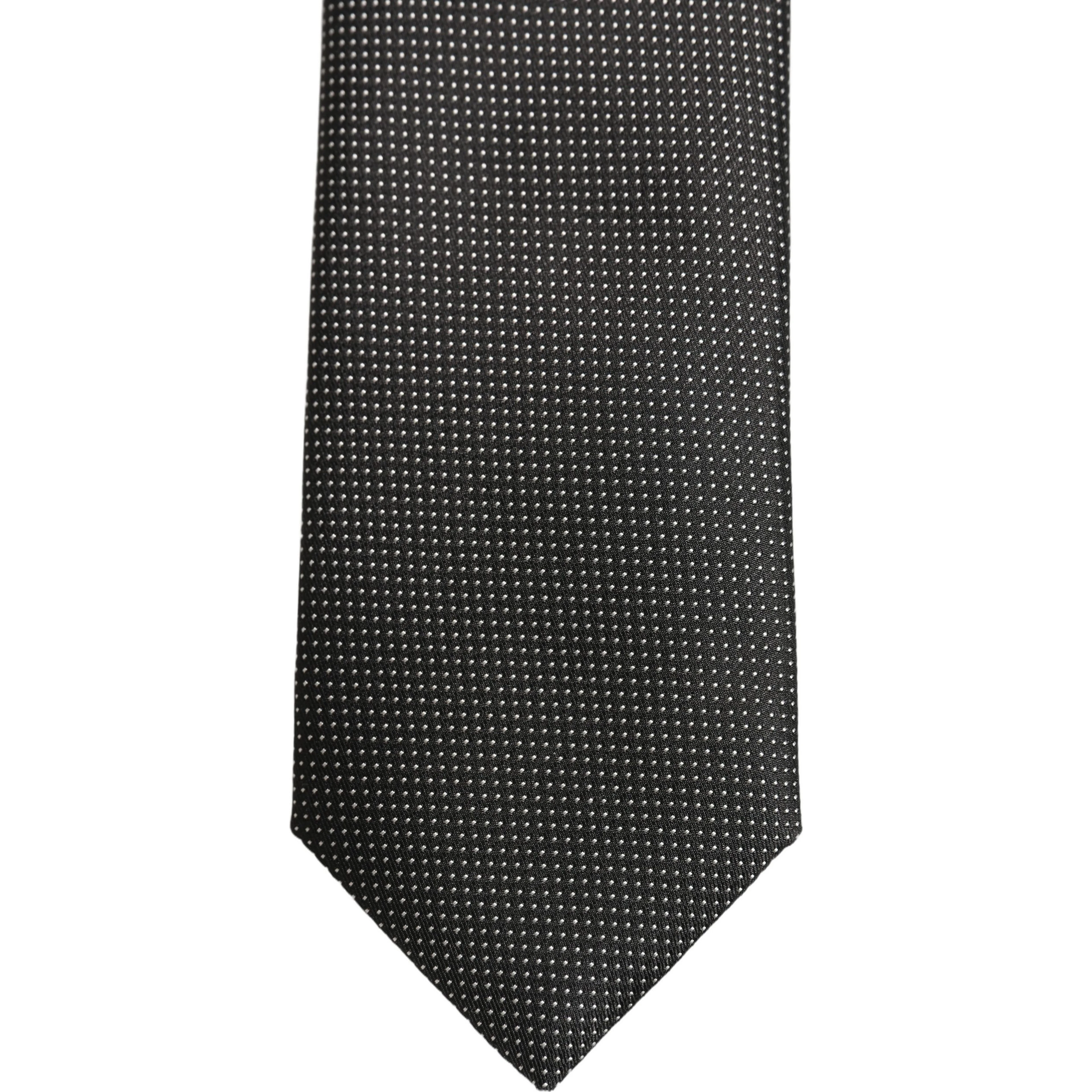 Black Silk Micro Polka Dot Adjustable Tied Necktie Tie