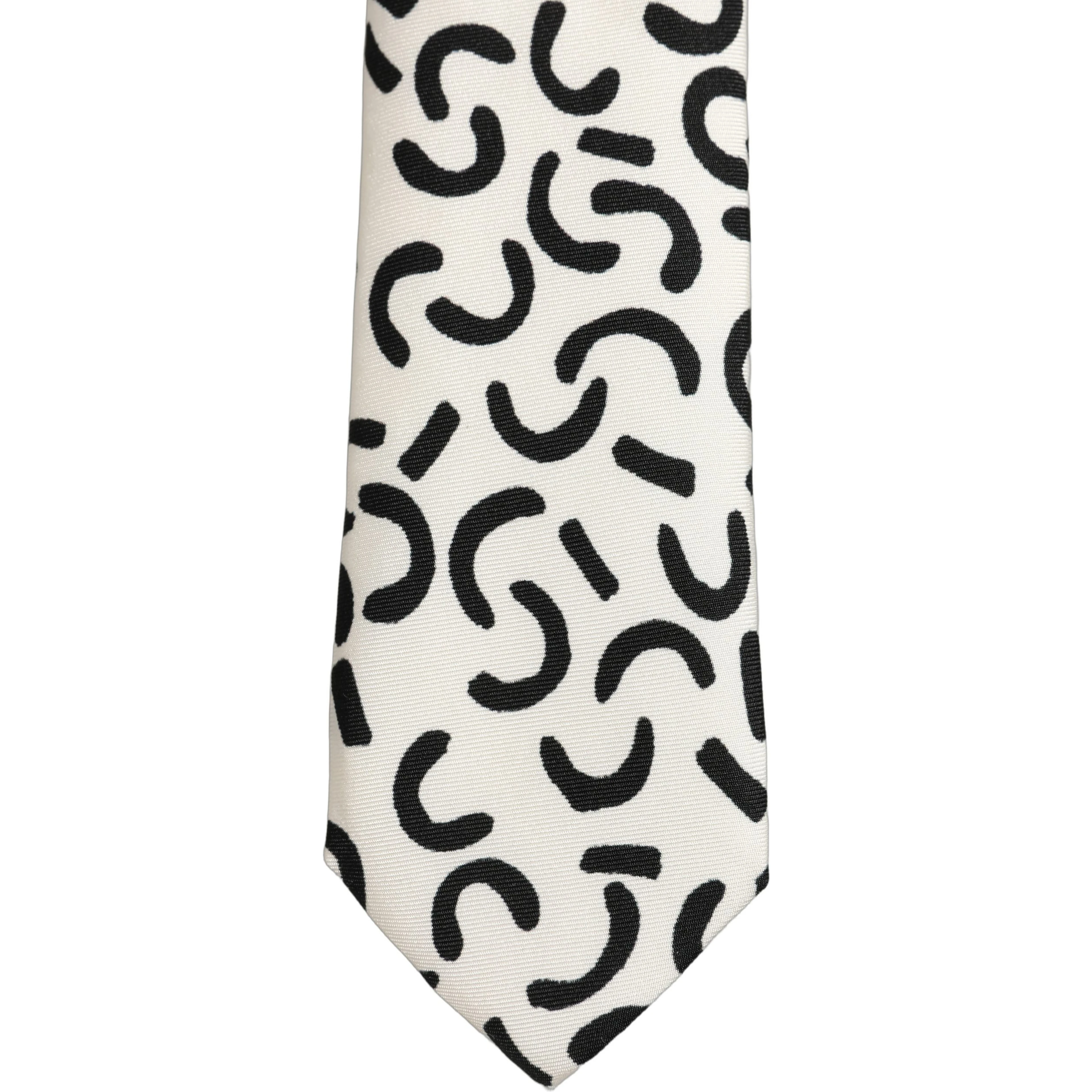 Men Cream Silk Abstract Adjustable Tied Necktie Tie