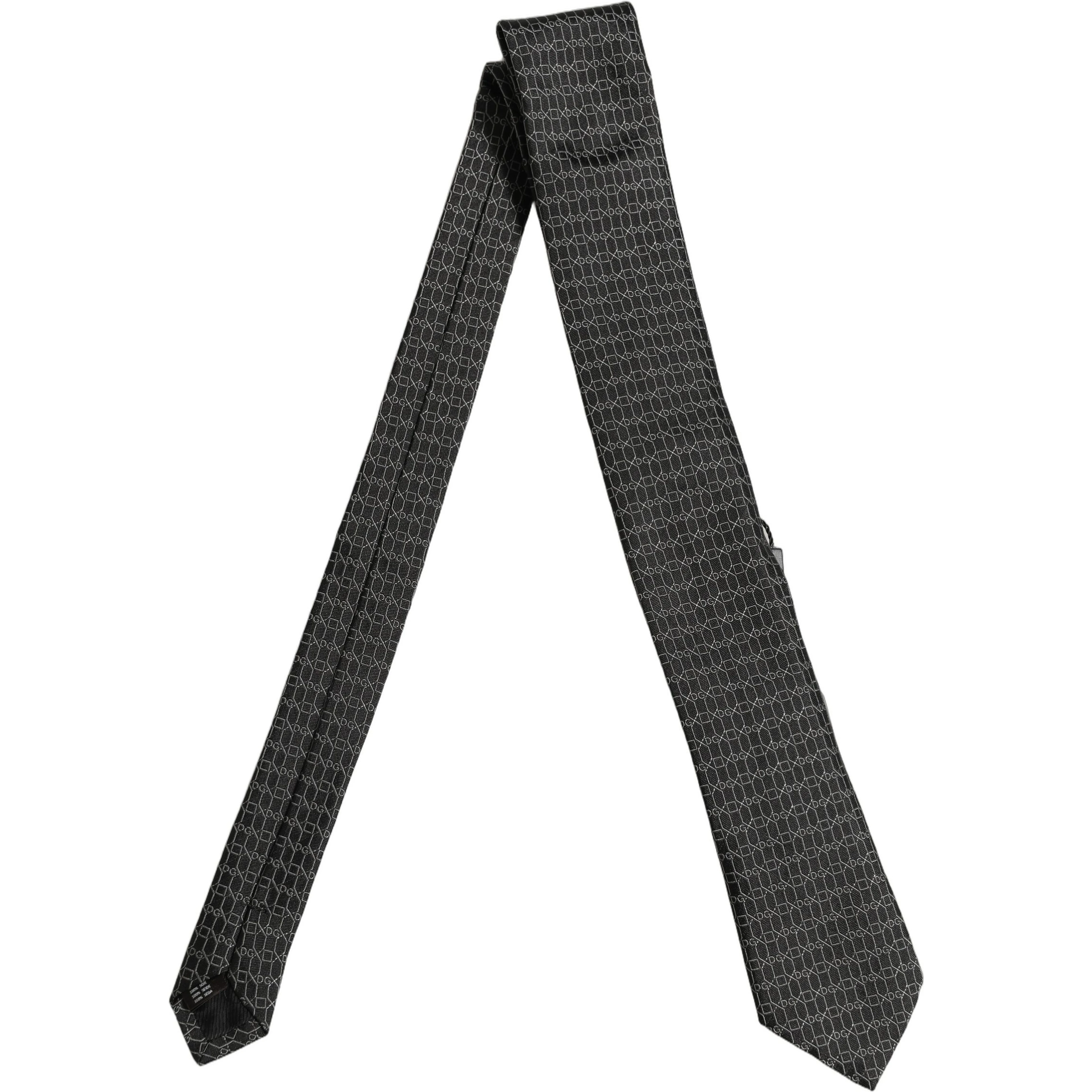 Dark Gray Silk DG Monogram Adjustable Tied Necktie Tie
