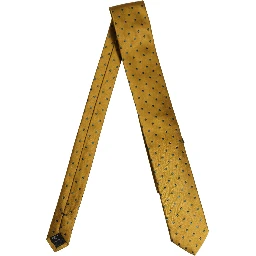 Men Mustard Silk Polka Dot Adjustable Tied Necktie Tie