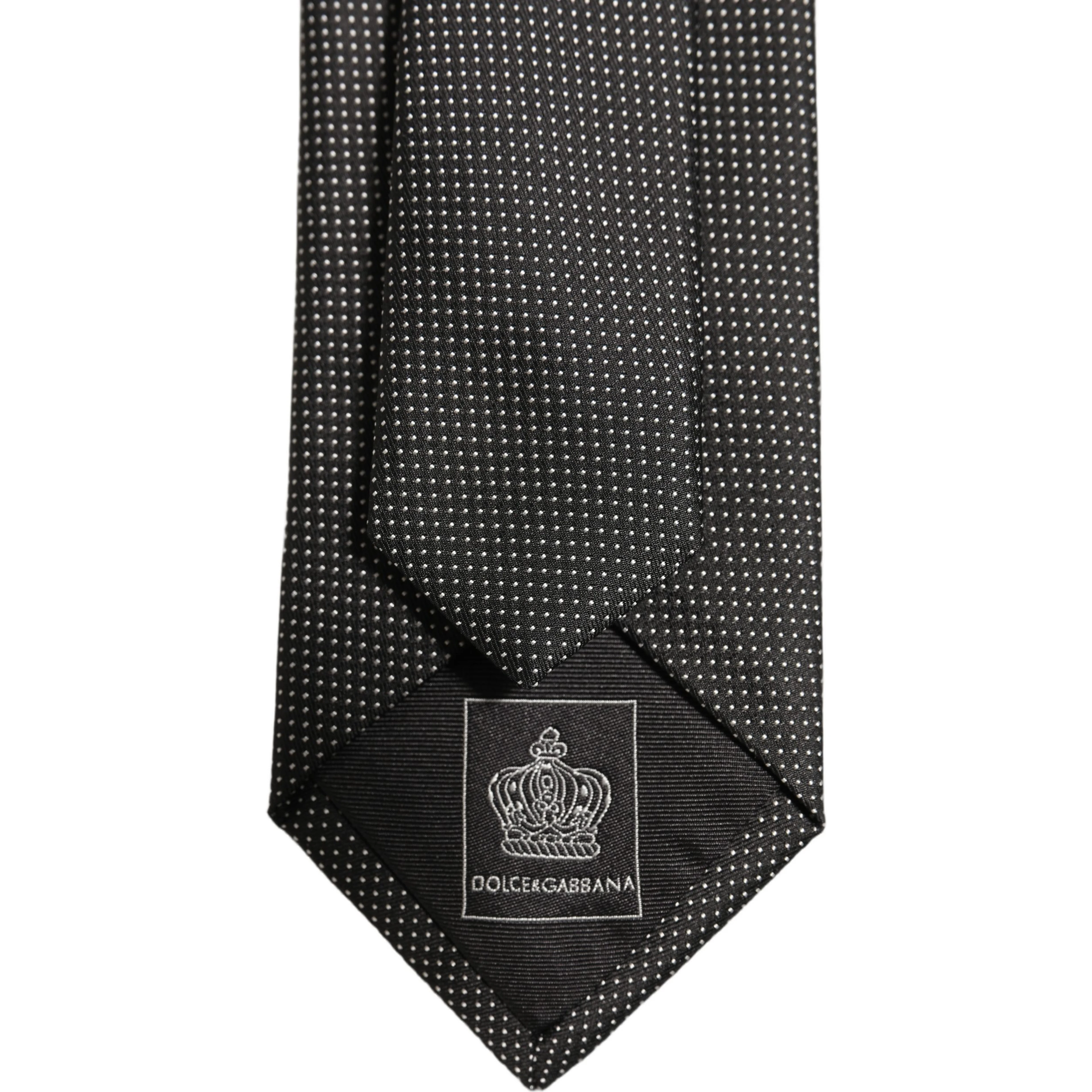 Black Silk Micro Polka Dot Adjustable Tied Necktie Tie
