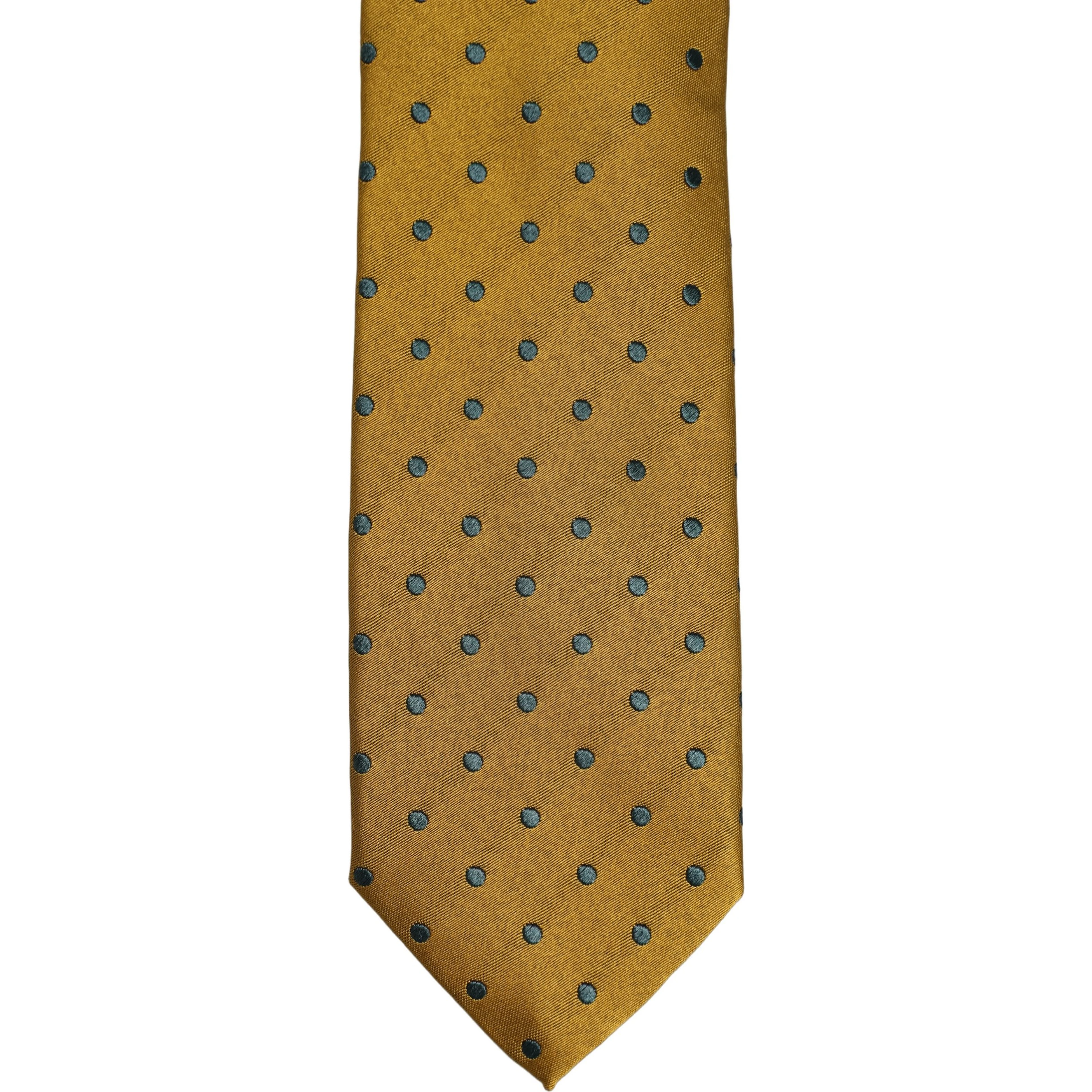 Men Mustard Silk Polka Dot Adjustable Tied Necktie Tie