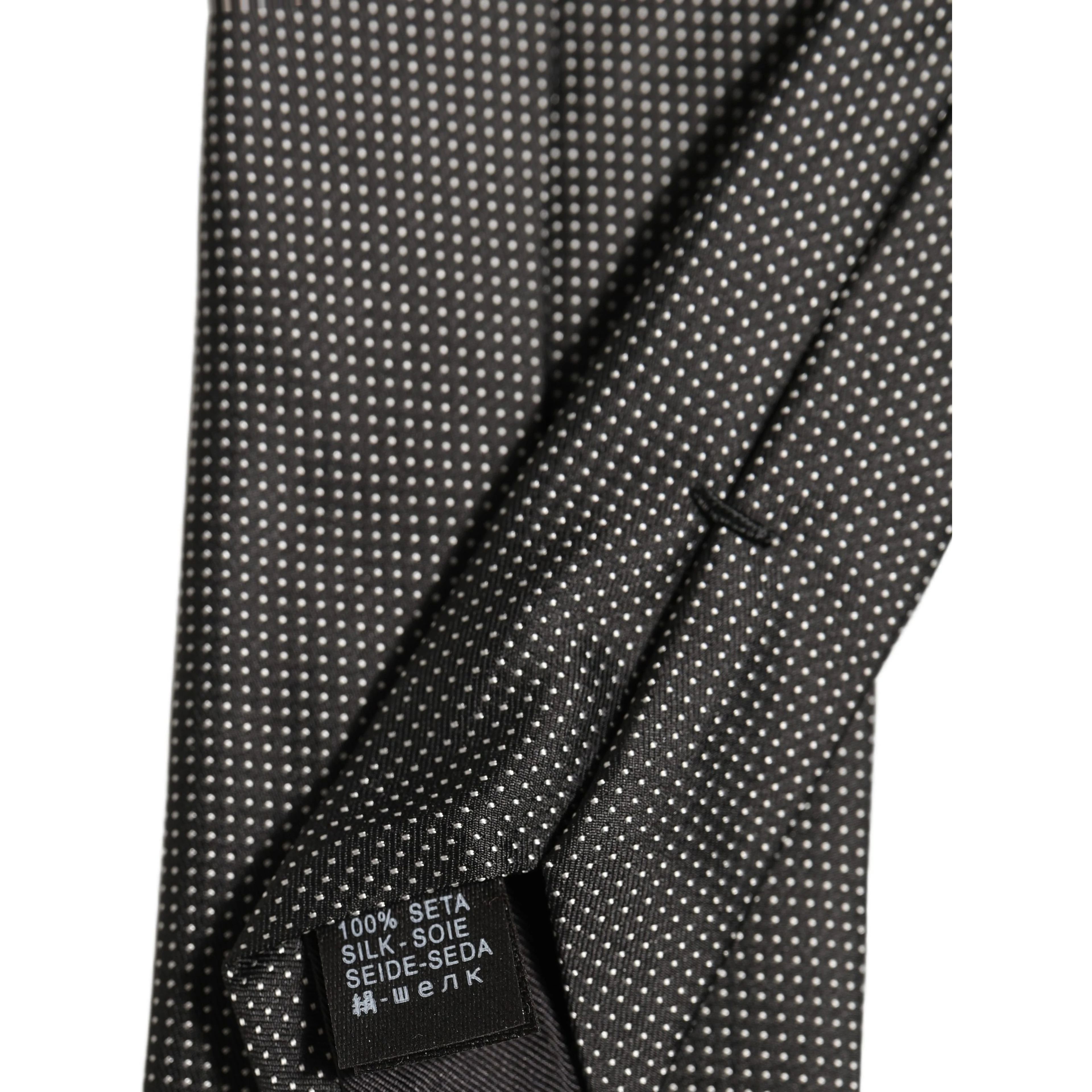 Black Silk Micro Polka Dot Adjustable Tied Necktie Tie