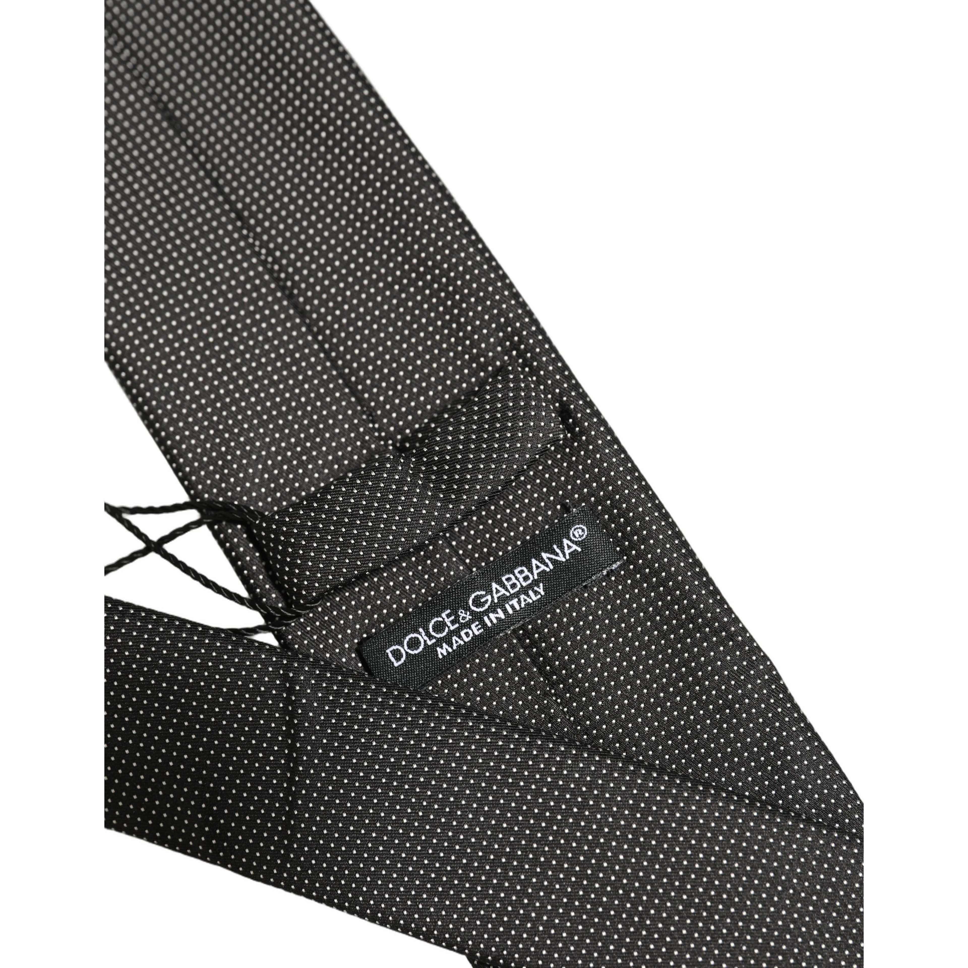 Black Silk Micro Polka Dot Adjustable Tied Necktie Tie