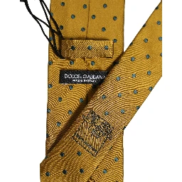 Men Mustard Silk Polka Dot Adjustable Tied Necktie Tie