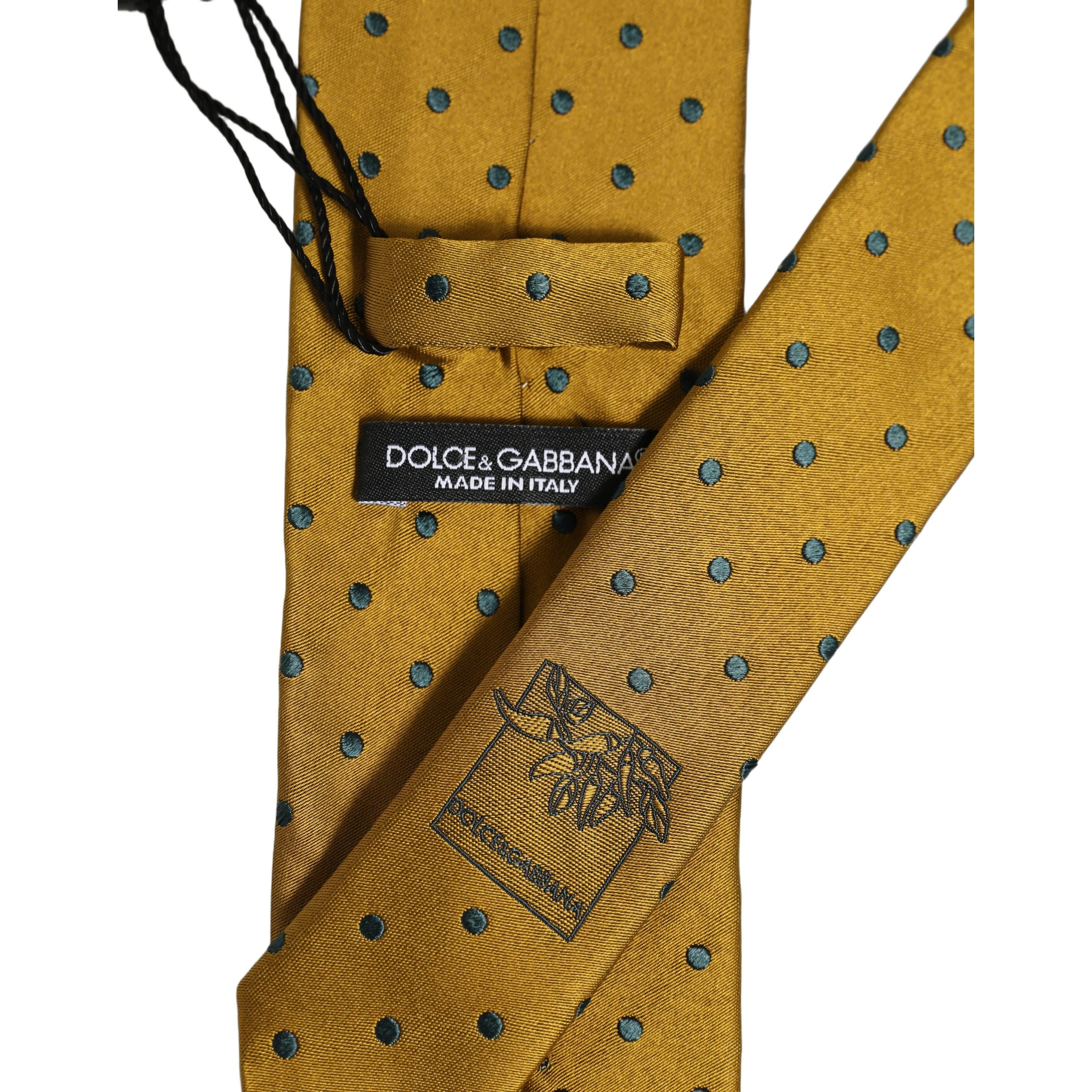 Men Mustard Silk Polka Dot Adjustable Tied Necktie Tie