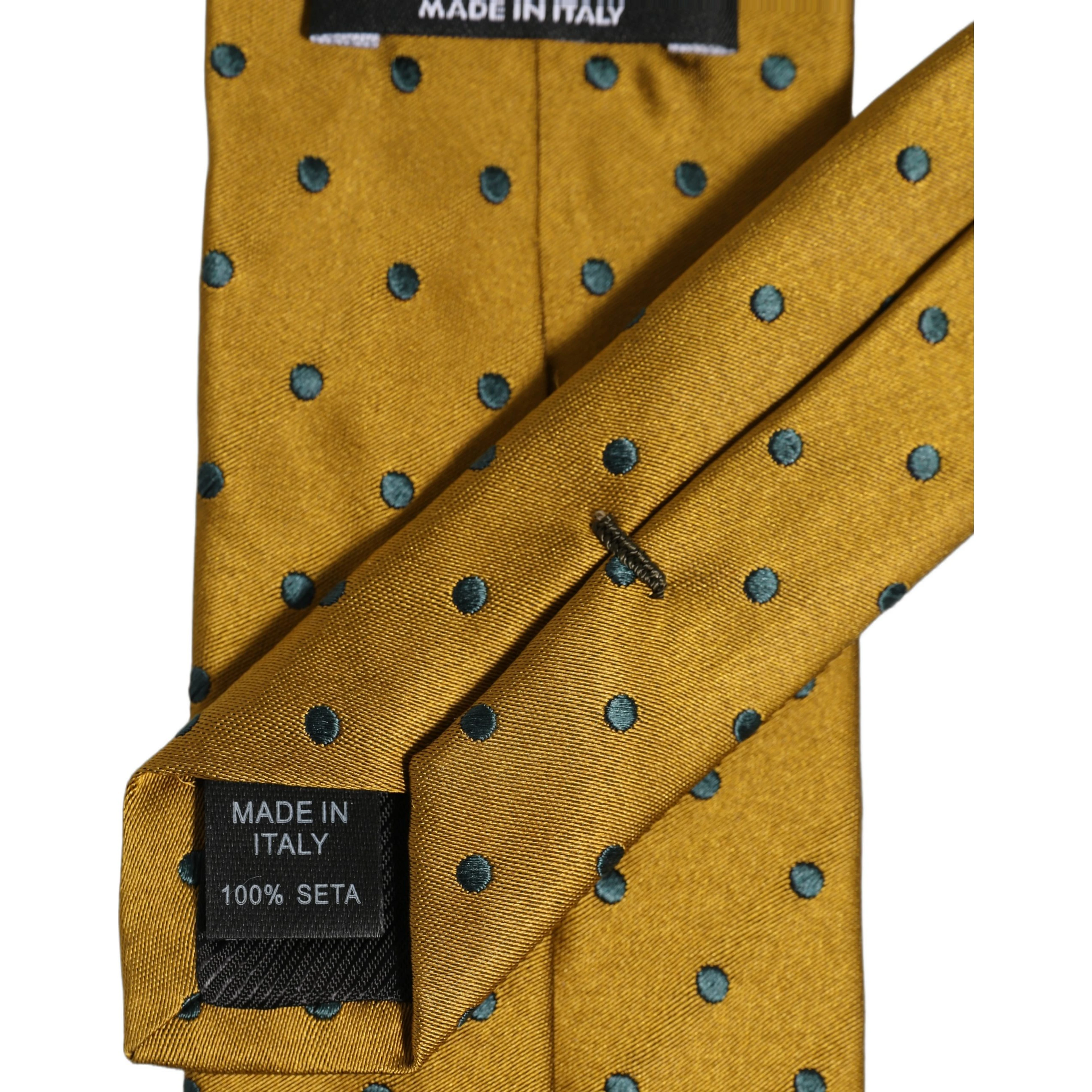 Men Mustard Silk Polka Dot Adjustable Tied Necktie Tie
