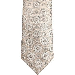 Beige Silk Medallion Circle Adjustable Tied Necktie Tie