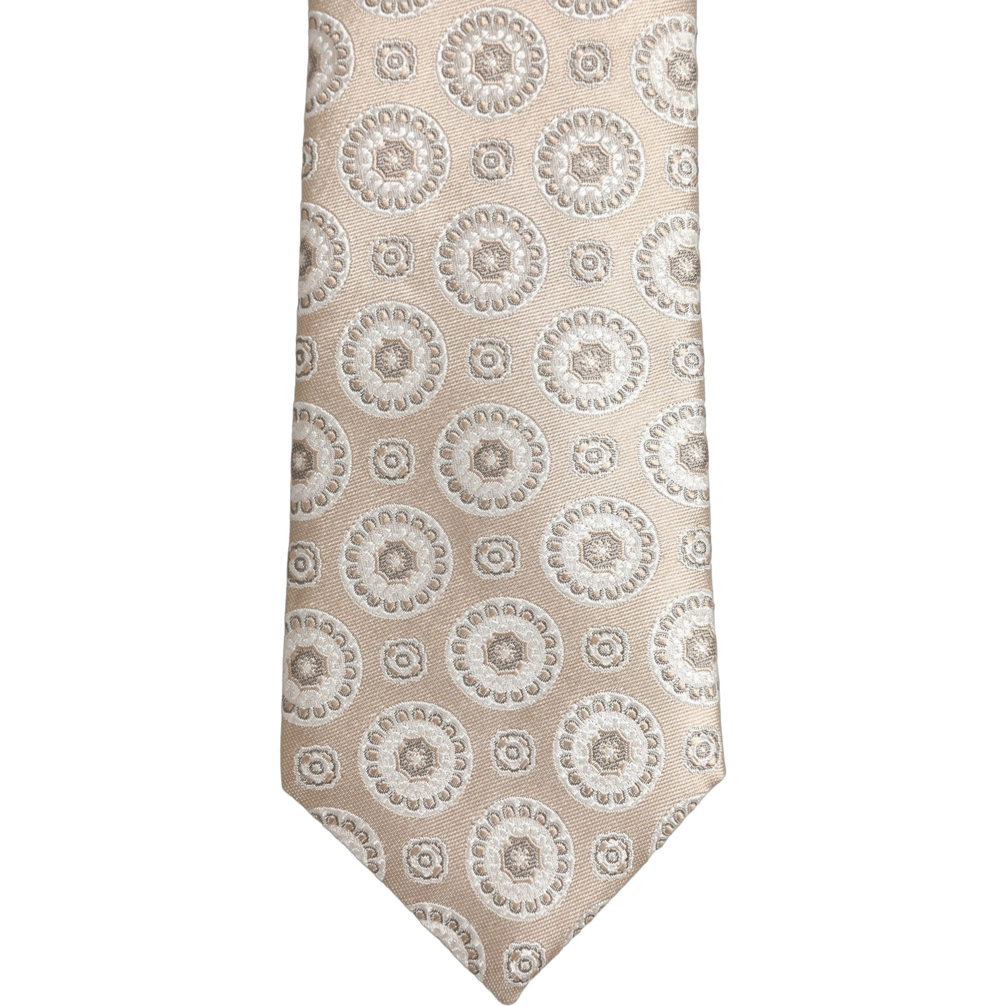 Beige Silk Medallion Circle Adjustable Tied Necktie Tie