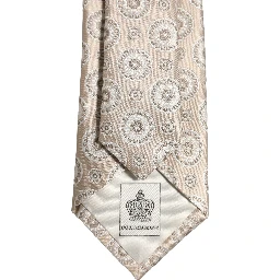 Beige Silk Medallion Circle Adjustable Tied Necktie Tie